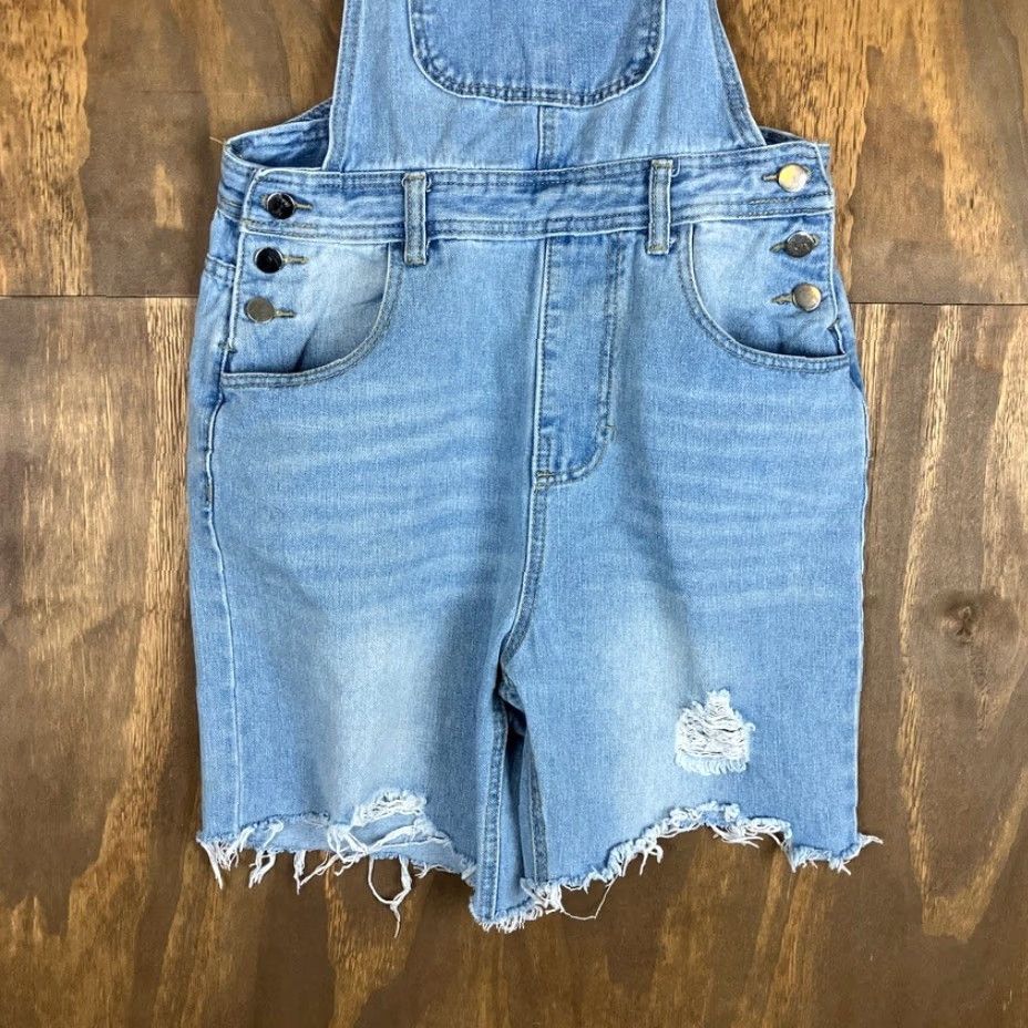 Denime Unbranded Womens Short Overalls Blue Denim Y2K Streetwear Distressed Medium Size 32" / US 10 / IT 46 - 3 Thumbnail