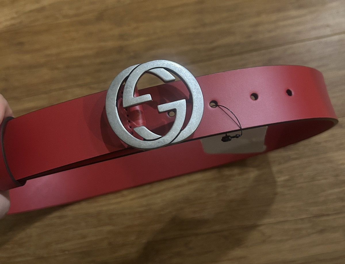 Gucci Gucci GG Interlocking Belt Red 546389 Size 34 - 3 Thumbnail