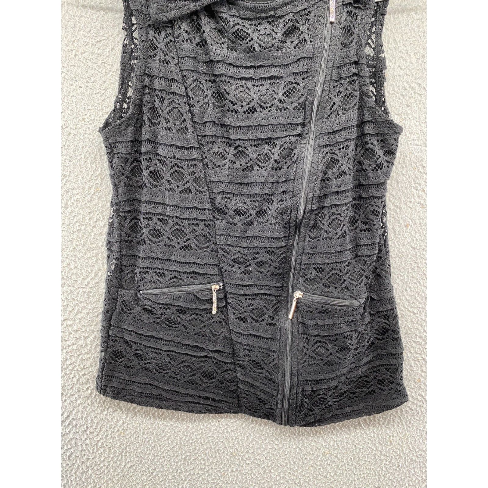 Vintage Ethyl Lace Full Asymmetrical Zip Lined Sleeveless Vest Womens Size S Black Vest Womens Small Zip Lace Size S / US 4 / IT 40 - 2 Thumbnail
