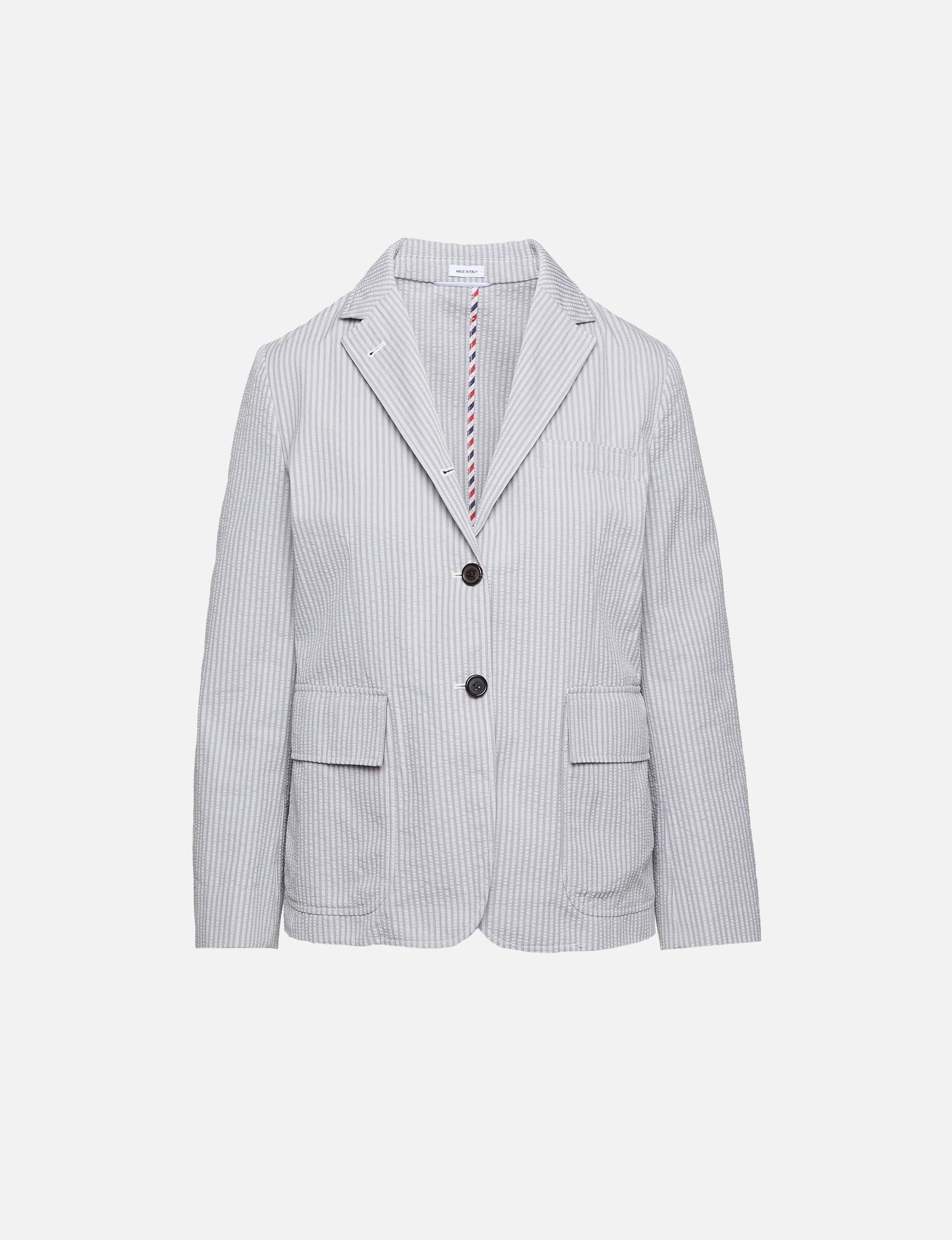 Thom Browne o1s22i1n0924 Seersucker Single-Breasted Jacket in Grey Size S / US 4 / IT 40 - 1 Thumbnail