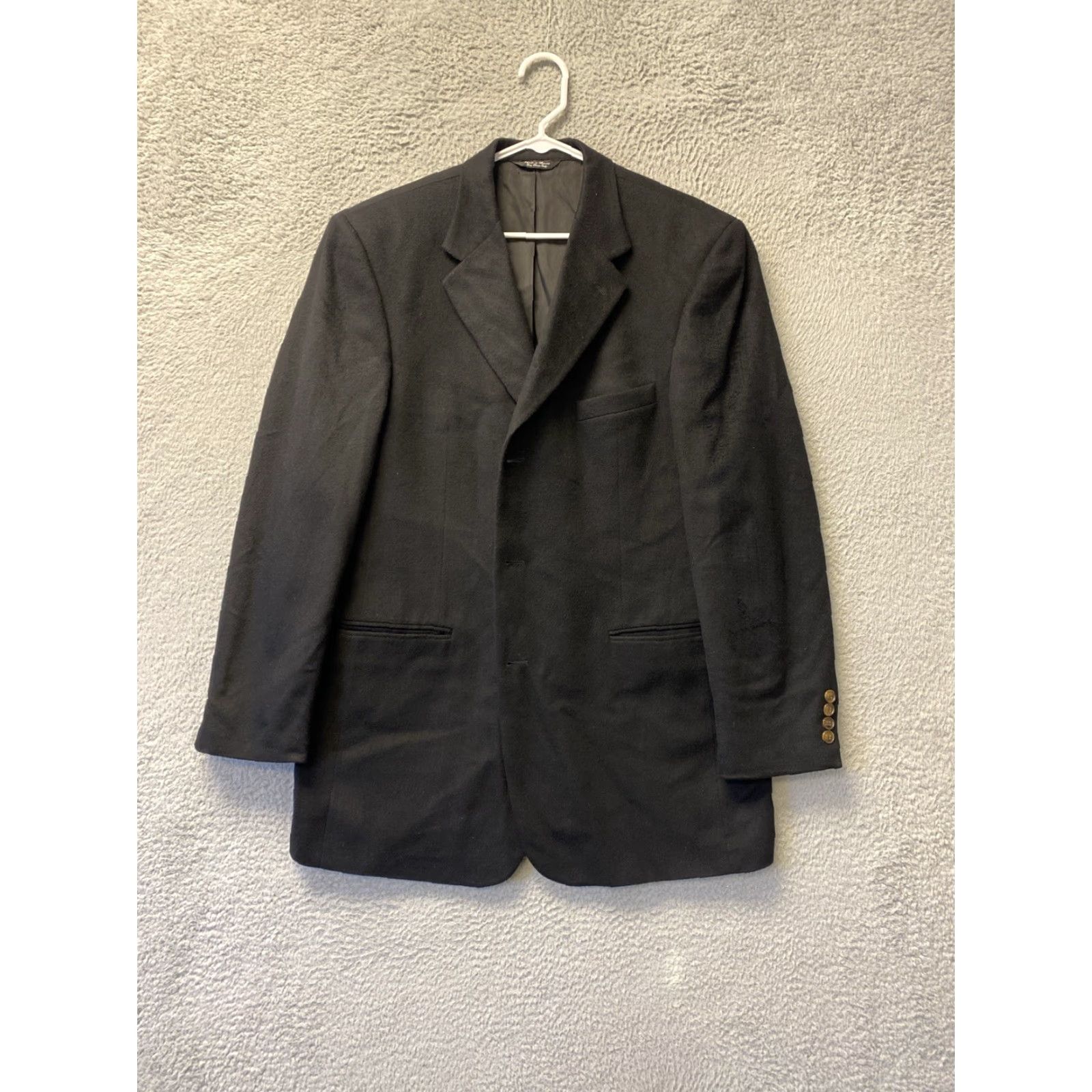 Bill Blass Bill Blass Blazer Jacket 100% Cashmere Single-Breasted Black 43 Long /65-40 Mens Regular Long Three-Button Ventless Coat/Blazer Style Vintage No Size 46R - 2 Thumbnail