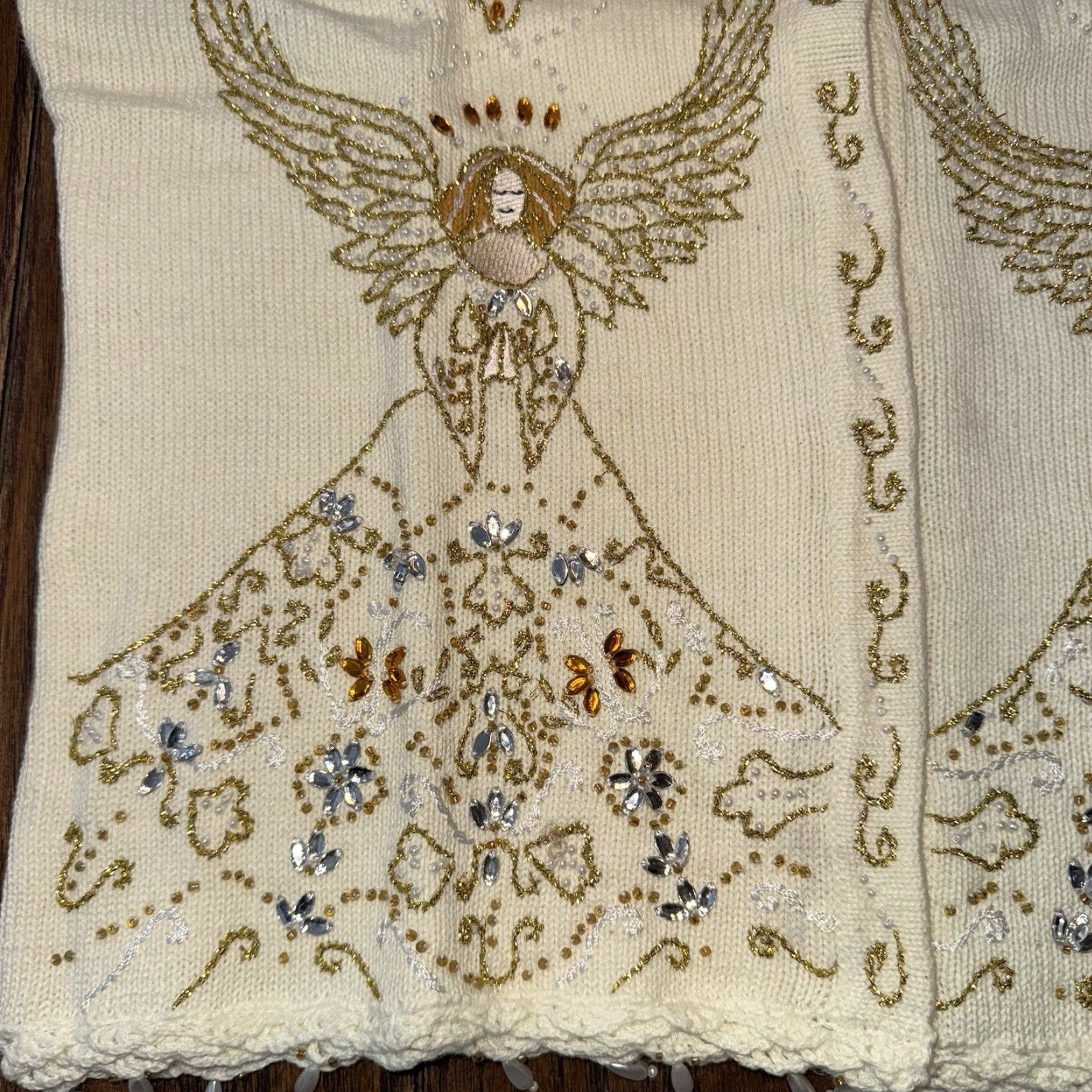 Vintage VINTAGE Storybook Knits Sweater Golden Angel Embroidered Women Medium Christmas Cardigan Size M / US 6-8 / IT 42-44 - 4 Thumbnail