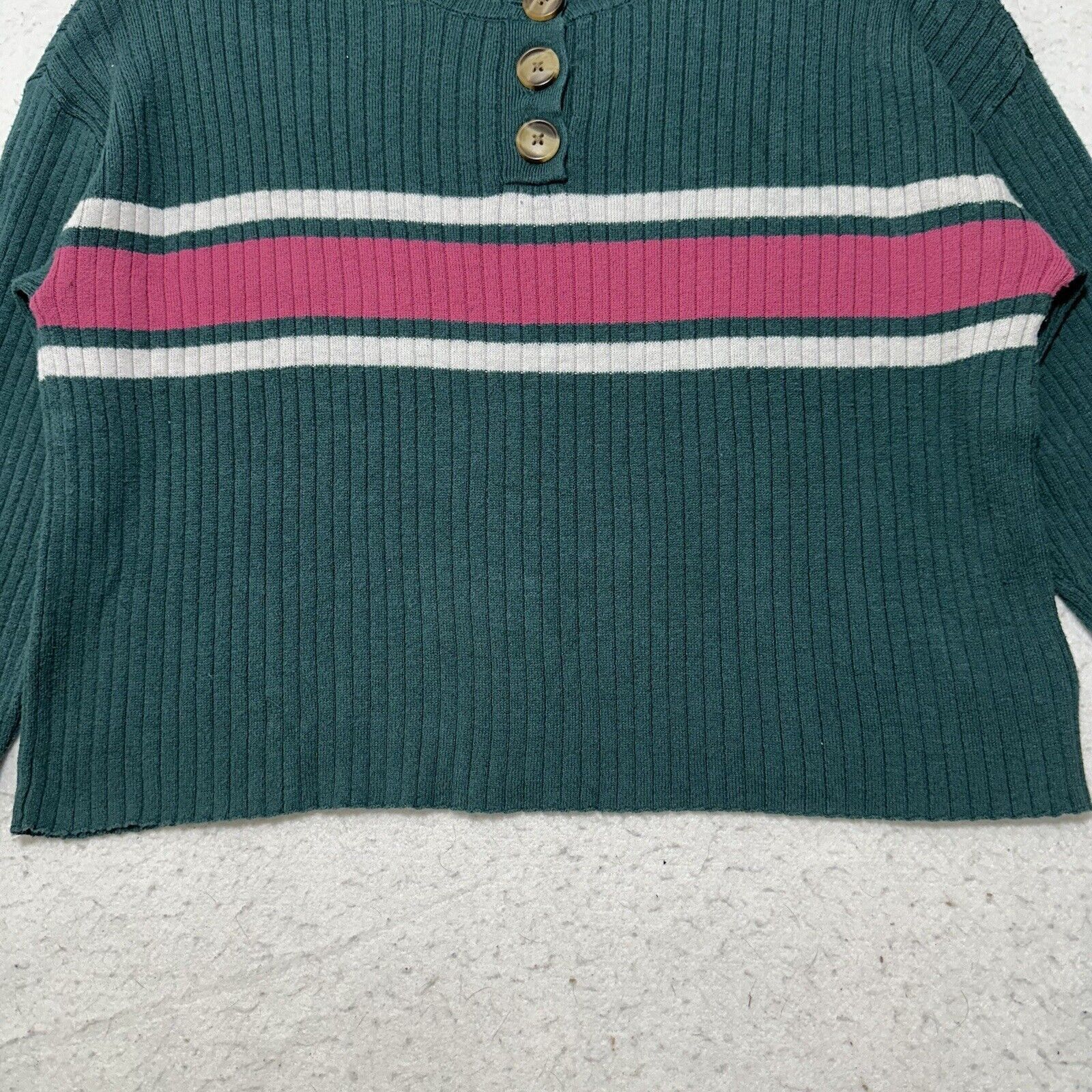American Eagle Outfitters American Eagle Small Crop Henley Sweater Green Pink Stripe Size S / US 4 / IT 40 - 5 Thumbnail