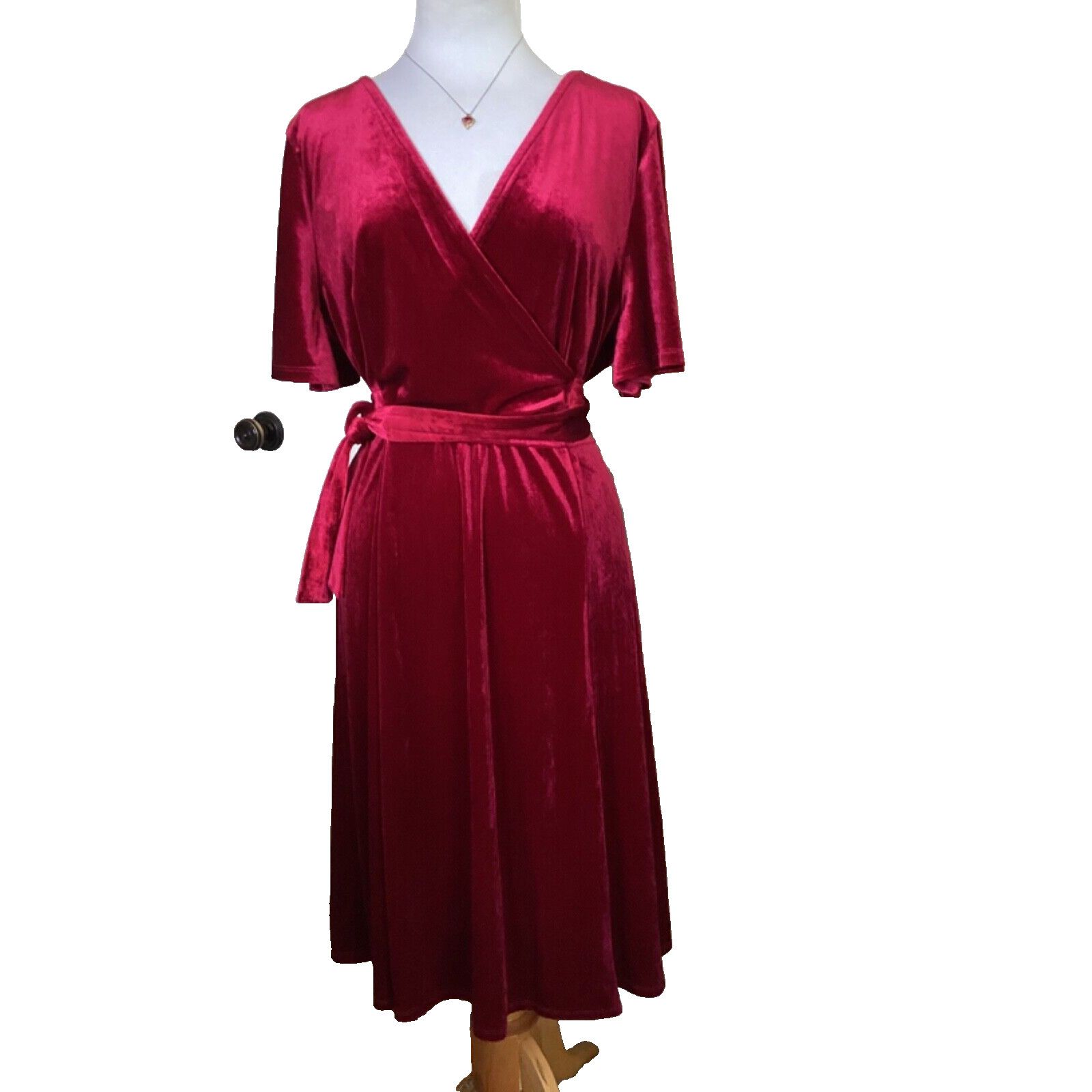 Other TACERA RED HOT VELVET V-NECK FAUX WRAP BELTED DRESS SZ PL Size L / US 10 / IT 46 - 1 Thumbnail