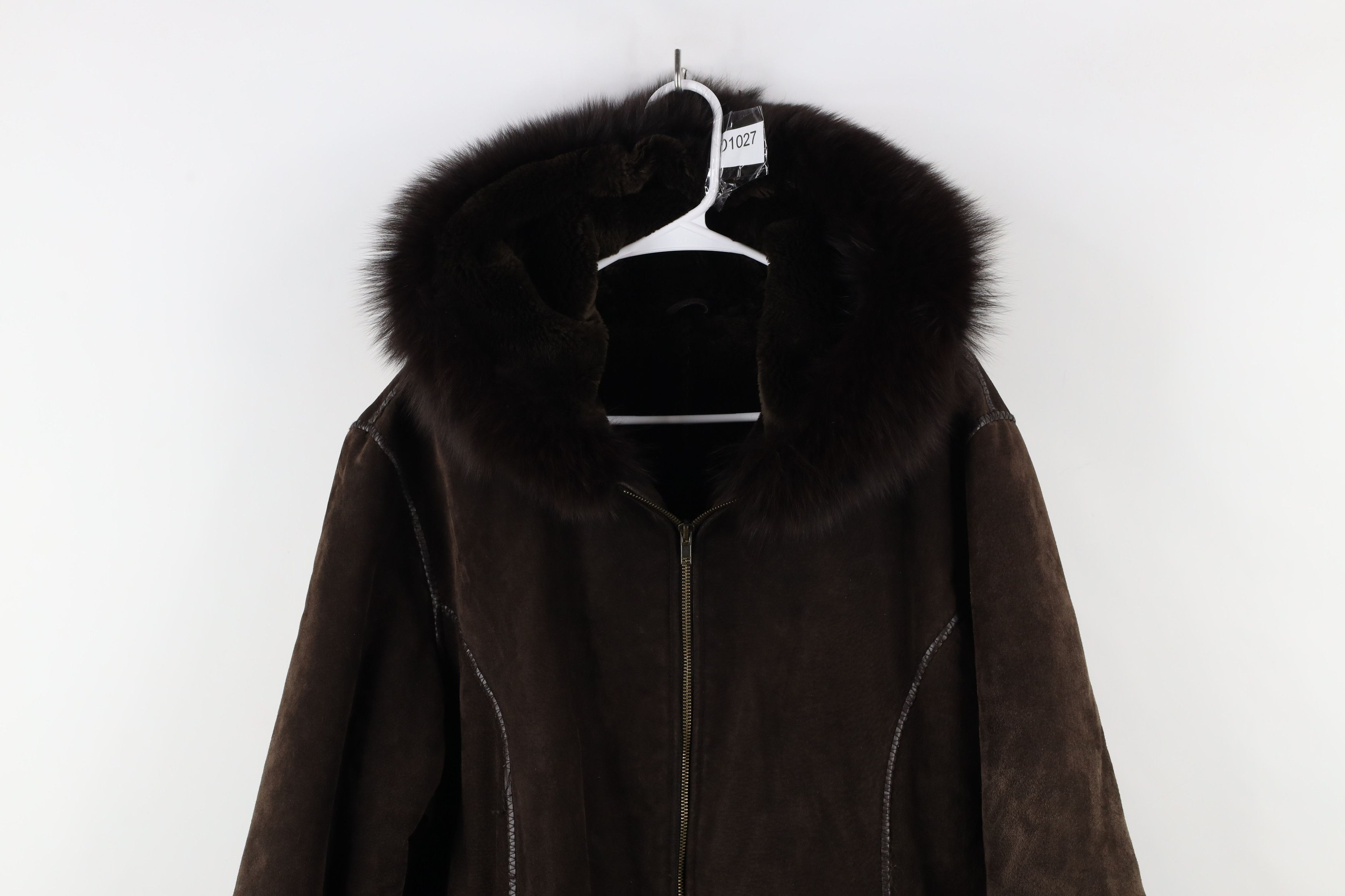Vintage Vintage 90s Fox Trim Suede Leather Hooded Penny Lane Jacket Size XL / US 12-14 / IT 48-50 - 2 Thumbnail