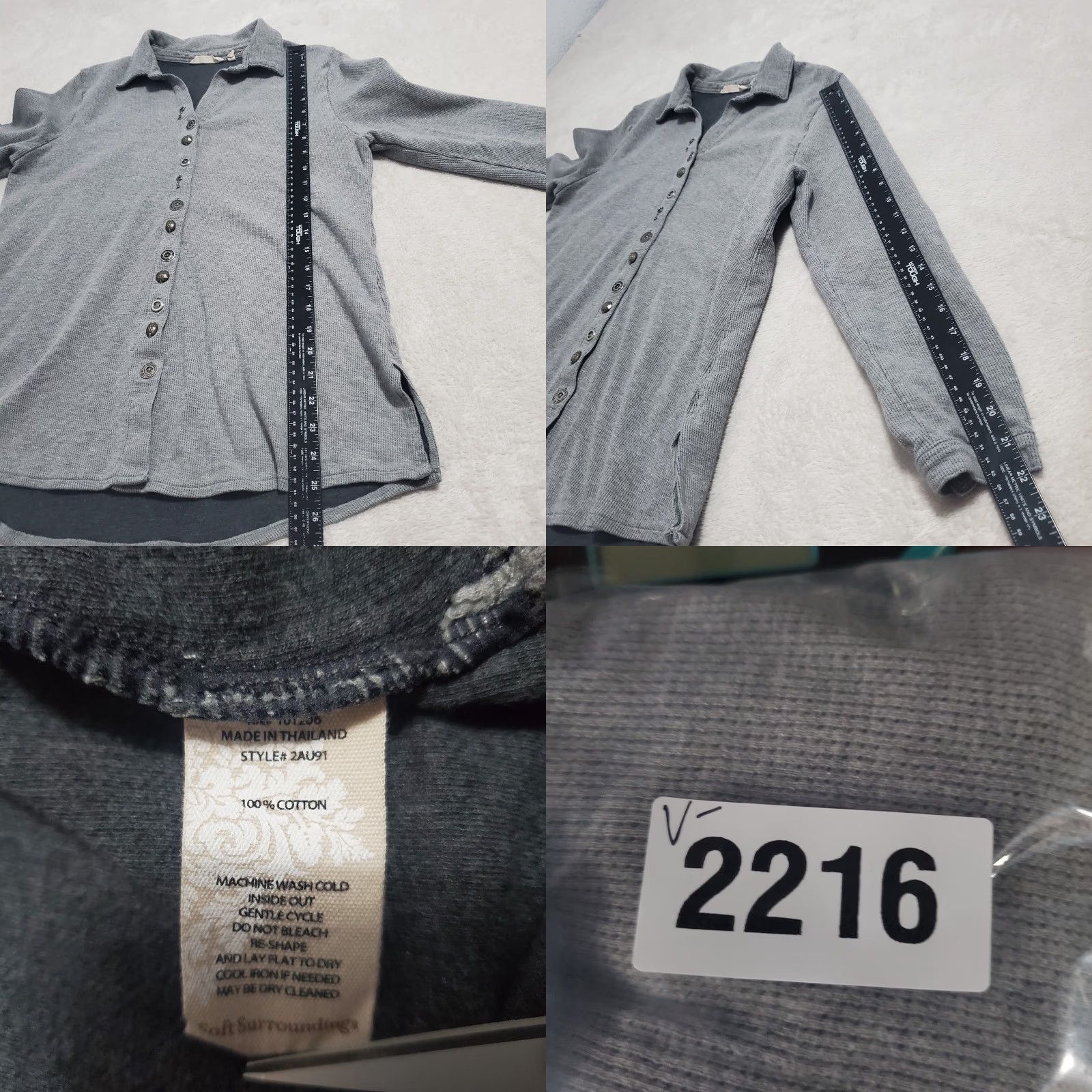 Soft Surroundings VINTAGE Soft Surroundings Top Women L Gray Waffle Knit Novelty Buttons Roll Tab Sleeve Size L / US 10 / IT 46 - 9 Thumbnail