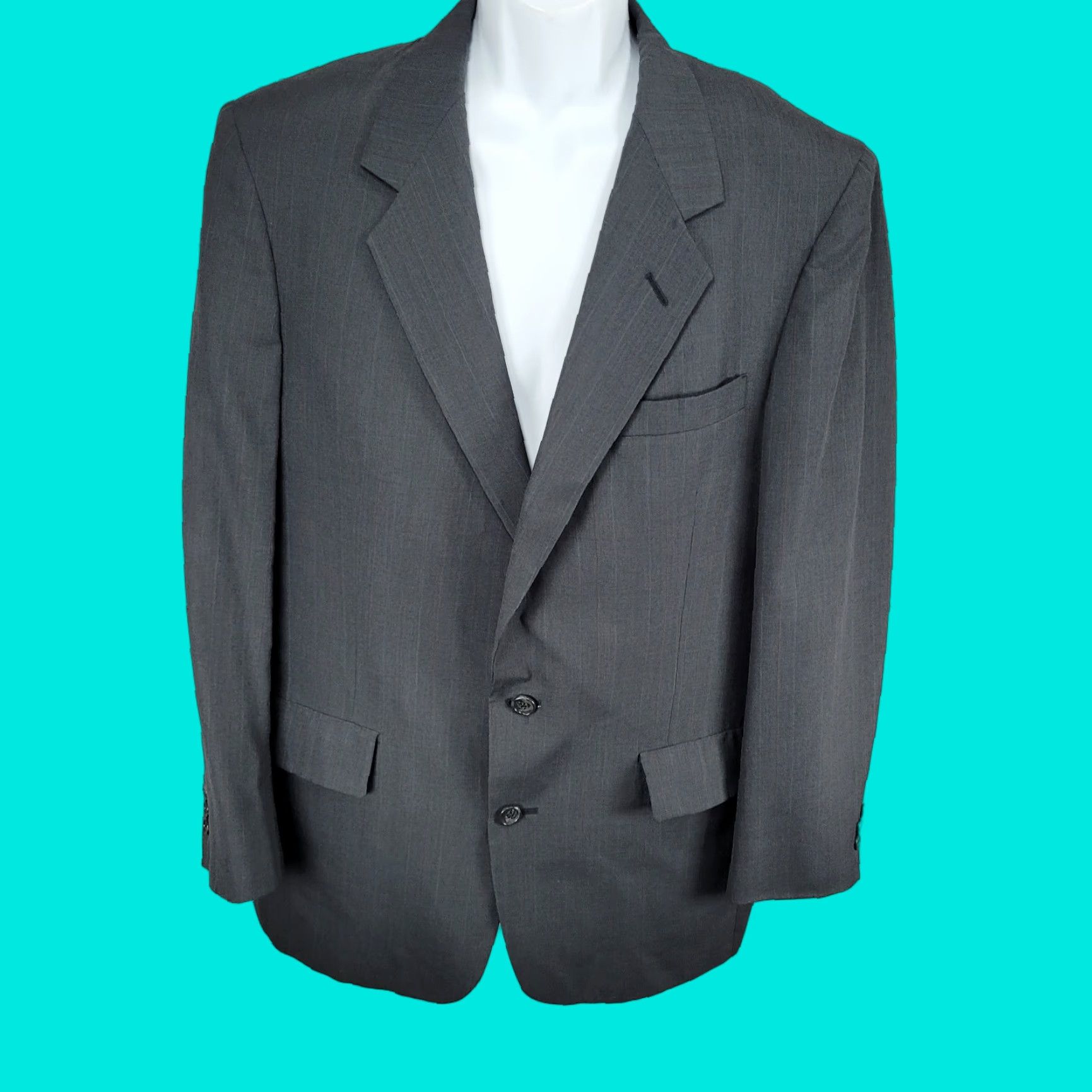VINTAGE Kuppenheimer Gray Pinstriped Blazer Sport Coat Size 42 Regular Mens