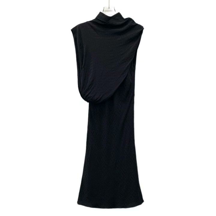 Celine Celine Black Logo Silk Asymmetric Dress Size S / US 4 / IT 40 - 1 Thumbnail