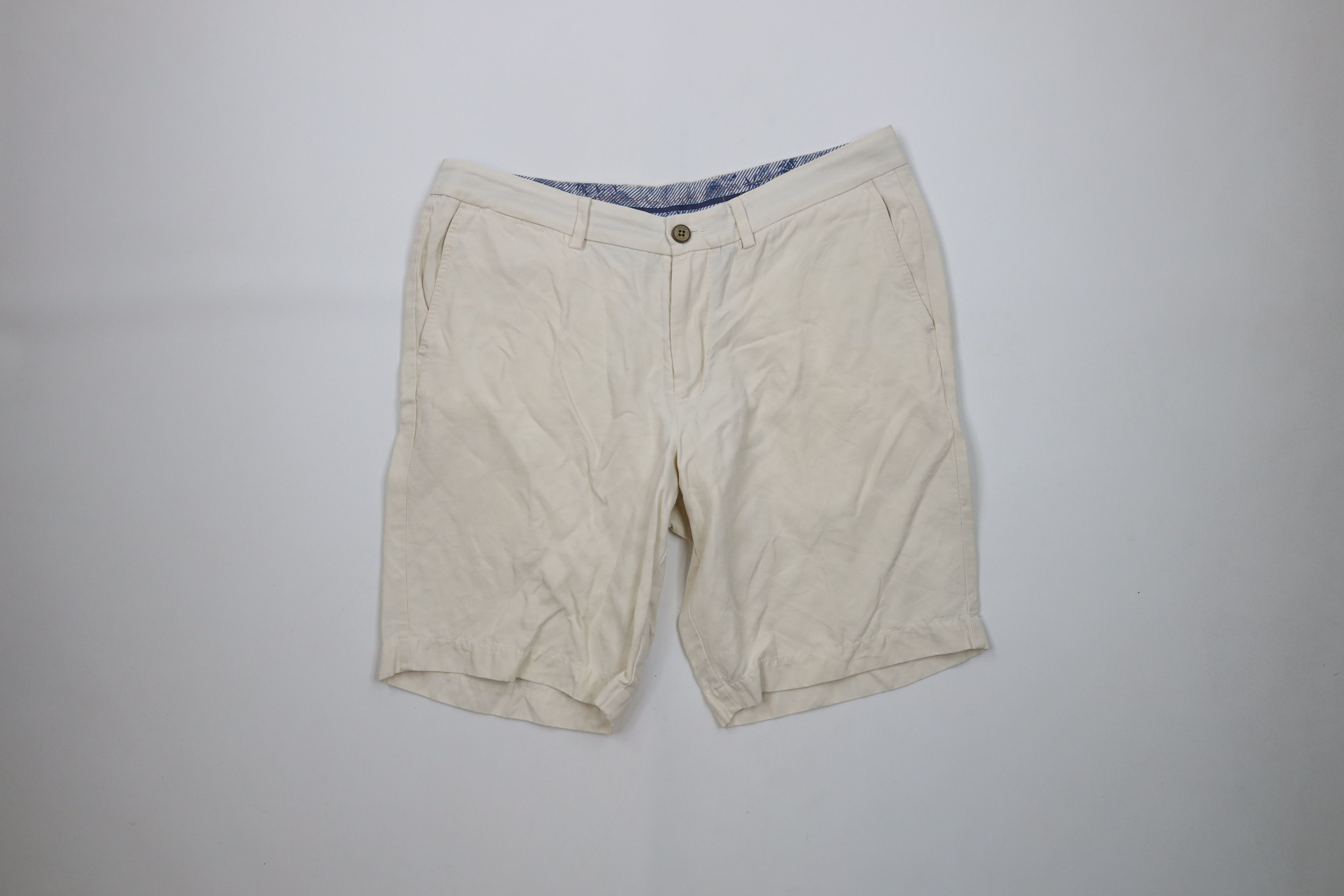 Tommy Bahama × Vintage Tommy Bahama Silk Linen Above Knee Chino Shorts Cream Size US 34 / EU 50 - 1 Thumbnail