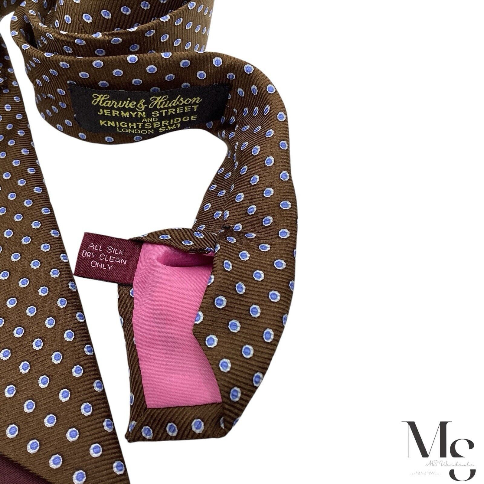 H By Hudson HARVIE & HUDSON Brown & Blue Geometric Silk Tie Made In Engl Size ONE SIZE - 6 Thumbnail