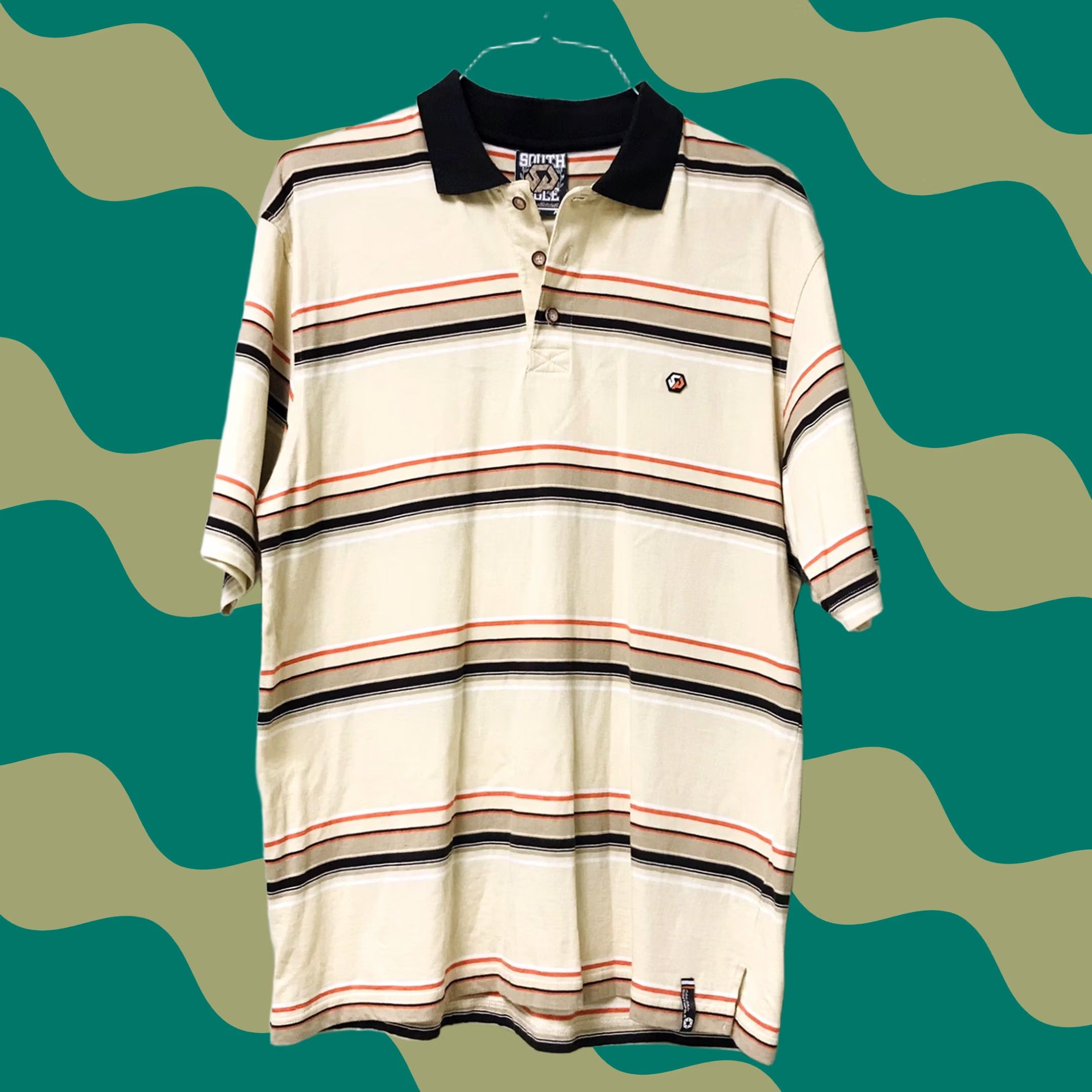 Southpole SOUTH POLE Polo Shirt Men XL Multicolor Stripe Short Sleeve Casual 100% Cotton Beige Size US XL / EU 56 / 4 - 1 Thumbnail