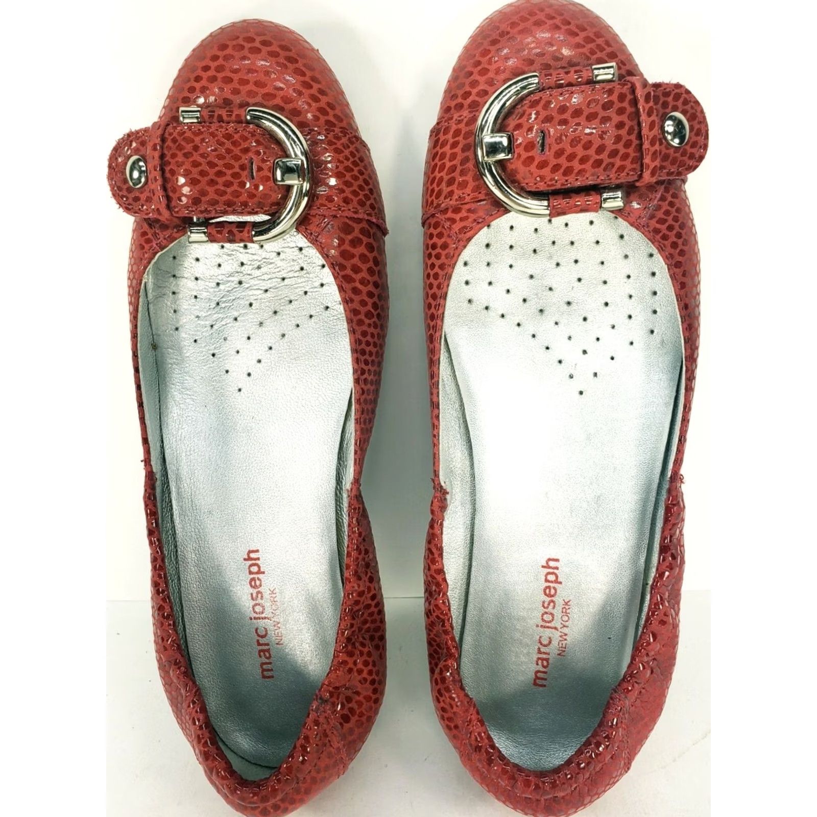 Vintage Marc Joseph Women's Red Rockaway Ballet Flats Leather Reptile Print Slip-On 7M Size US 7 / IT 37 - 6 Thumbnail