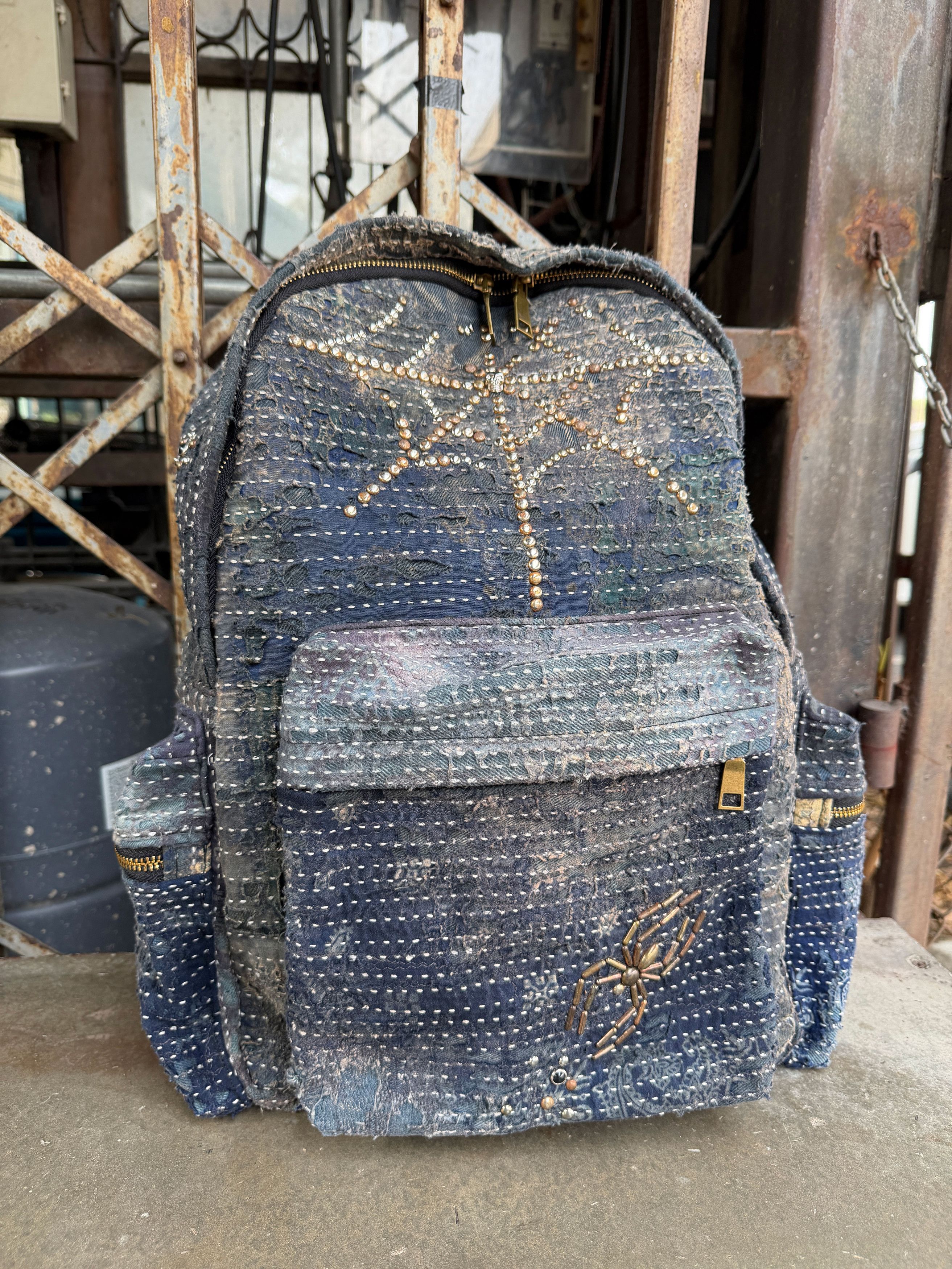Japanese Brand BORO SASHIKO Studded Spider Web Backpack 🕷️🕸️ Size ONE SIZE - 1 Thumbnail