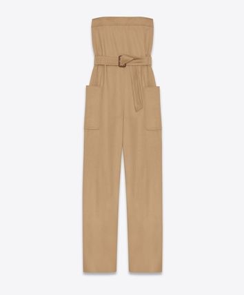 Saint Laurent Paris o1bcso1str1125 Strapless Jumpsuit In Cotton in Beige Size 24" / US 00 / IT 34 - 3 Thumbnail