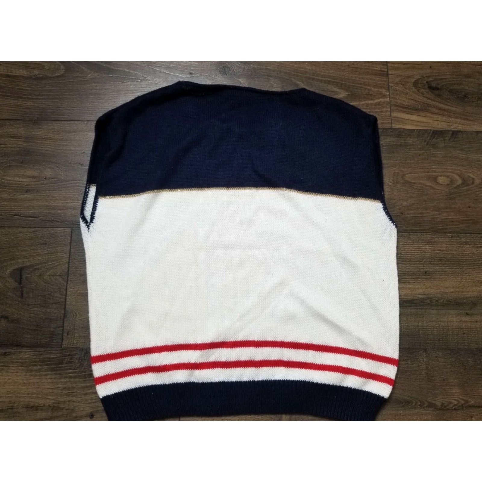 Nautica VINTAGE Sweater Bazaar Vest Women M White Geometric Knit Sleeveless Nautical Boat Crew Neck 100% Cotton Size M / US 6-8 / IT 42-44 - 2 Thumbnail