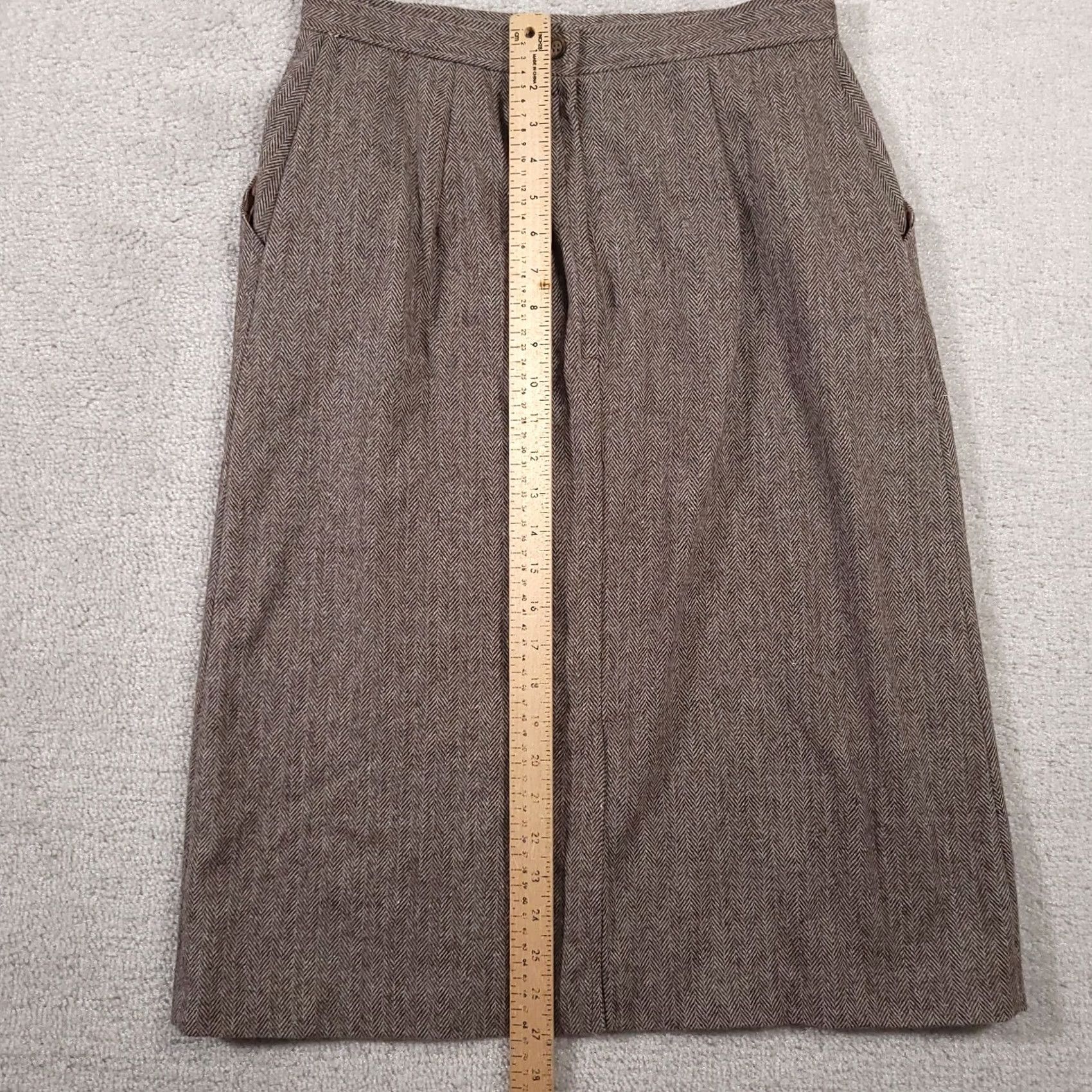 Vintage VINTAGE Isaac Hazan Skirt Midi Women's Brown Knit Pockets Union USA 14P Wool Blend Size 36" / US 14 / IT 50 - 7 Thumbnail