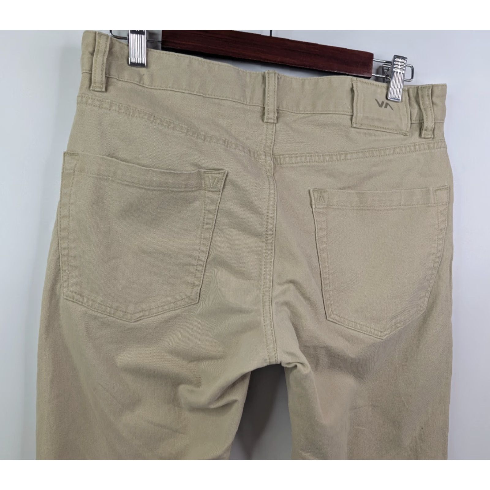 RVCA RVCA Weekend Fit Pants Men's 30 Khaki Chino Rope Belt Loops Flat Front Regular Straight 32x32 Casual Autumn Spring Summer Winter Beig/Beige Size US 30 / EU 46 - 5 Thumbnail