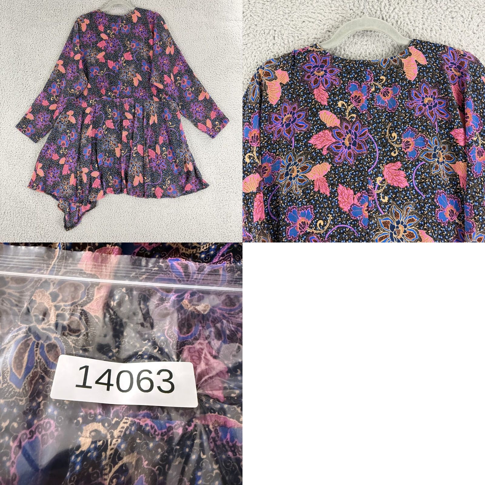Free People VINTAGE Free People Mini Dress Womens M Black Floral Boho Wrap V-Neck OB1418794 Size M / US 6-8 / IT 42-44 - 9 Thumbnail