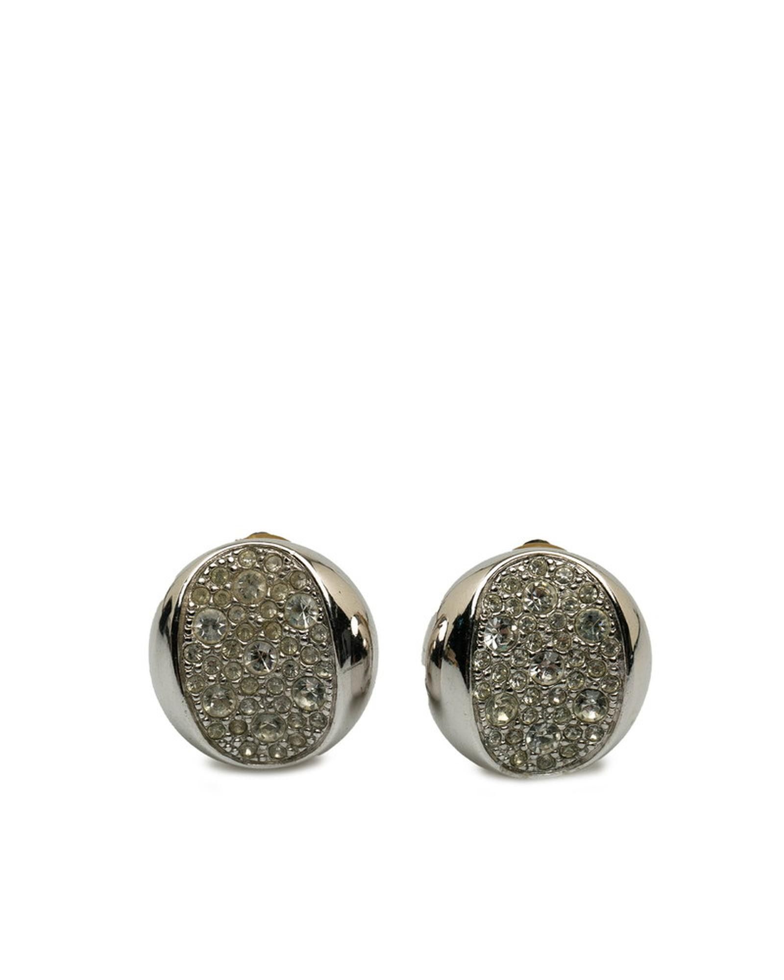image of Dior Round Crystal Clip On Earrings in Silver, Women's
