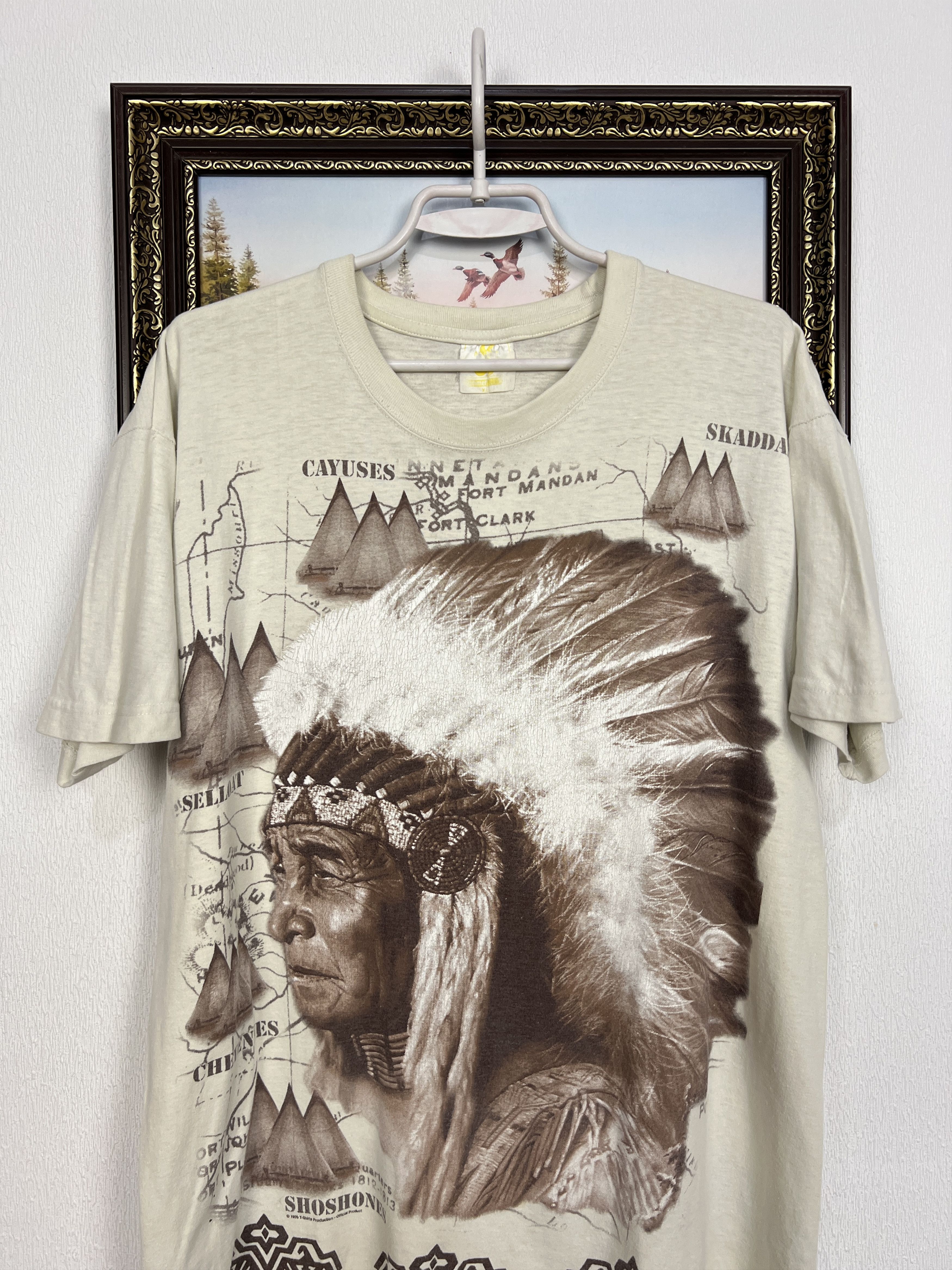 Vintage Native American Indigenous Chief Buffalo Print Shirt Tee Size US L / EU 52-54 / 3 - 2 Thumbnail