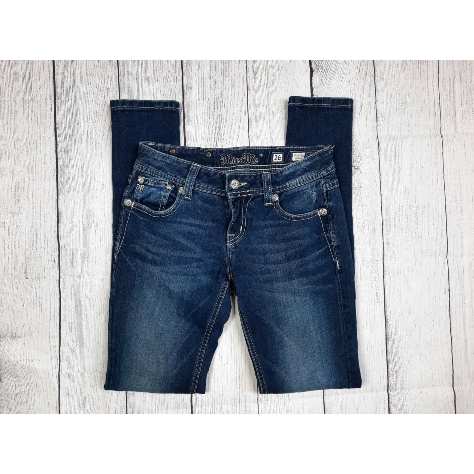 Miss Me Miss Me Skinny Women's Dark Wash Jeans JS5408G 26x29 Stretch Denim Distressed Jeans Womens Casual Denim Distressed 90s? Size 26" / US 2 / IT 38 - 3 Thumbnail