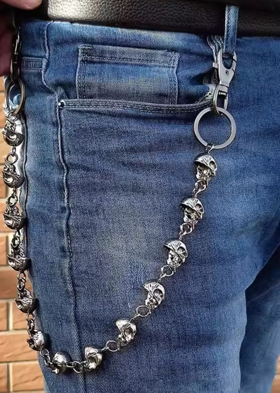 Vintage Motorcycle KeyChain Jean Biker Wallet Belt Chain Skull Charm Size ONE SIZE - 1 Thumbnail