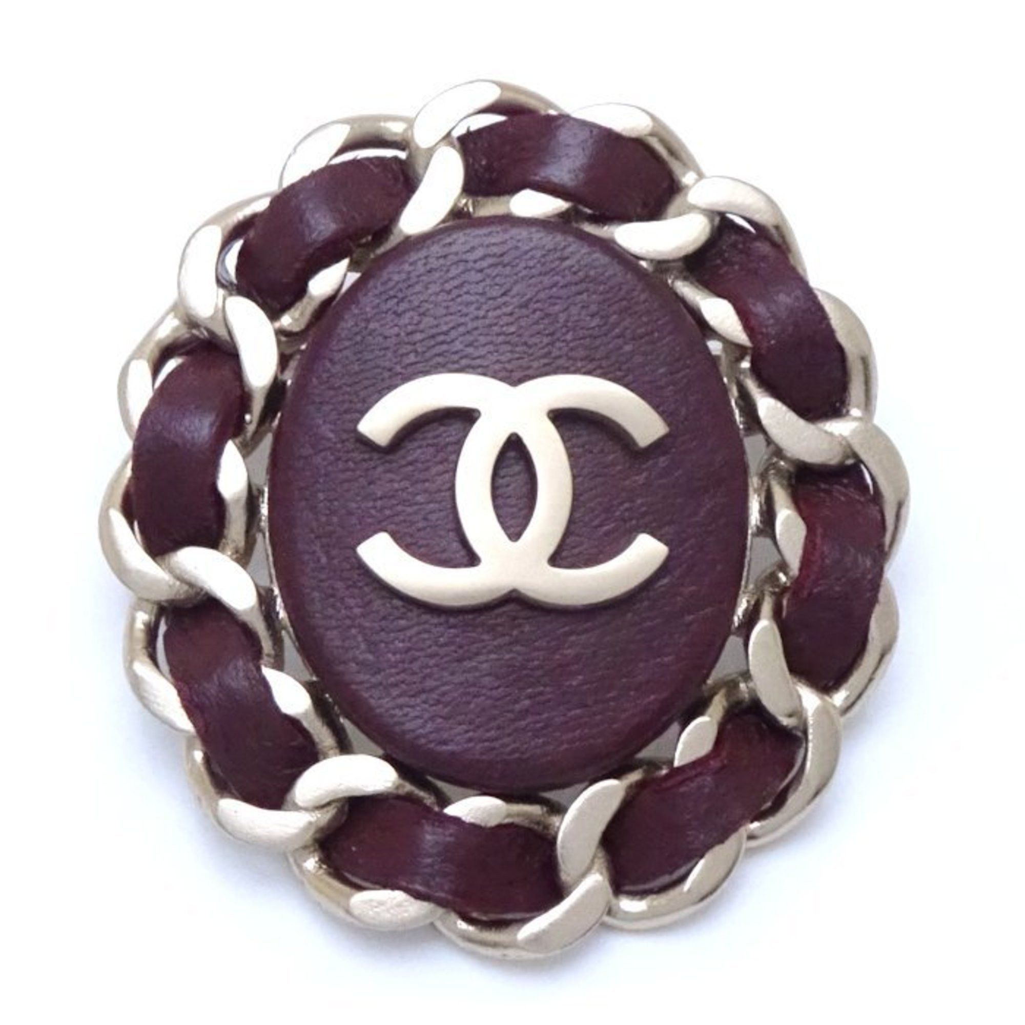 image of Chanel Cocomark Brooch B16-B Gold X Bordeaux Gp Plated Lambskin 290952, Women's