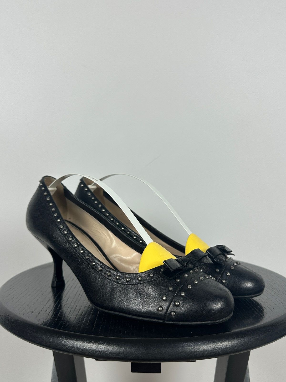 Prada Prada Black Leather Studded Bow Kitten Heels Pumps Size US 9 / IT 39 - 10 Thumbnail