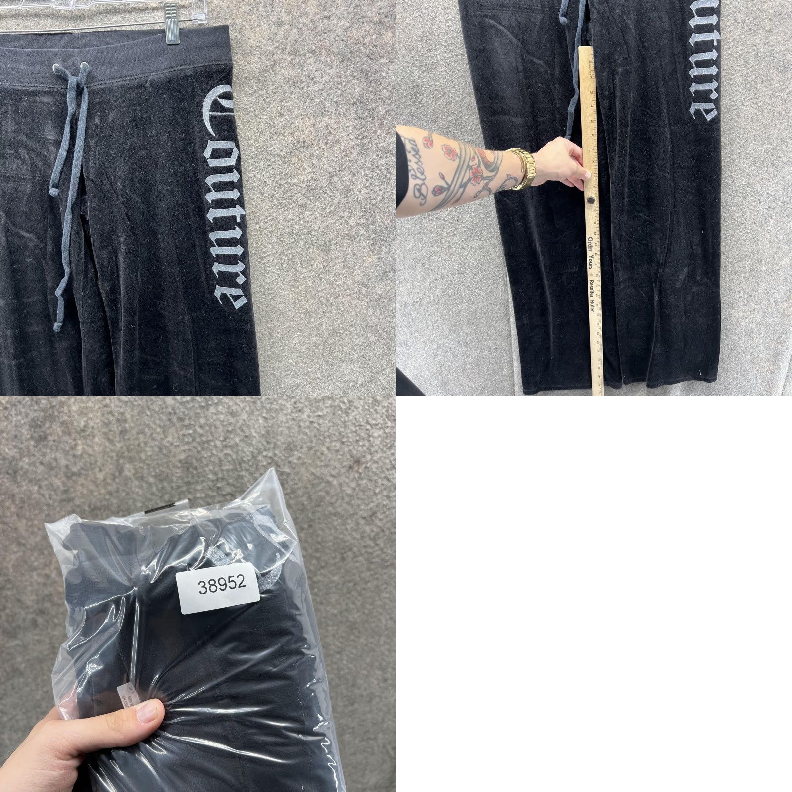 Juicy Couture VINTAGE Juicy Couture Sweatpants Womens Medium Black Velour Wide Leg Side Logo Pants Size 32" / US 10 / IT 46 - 8 Thumbnail