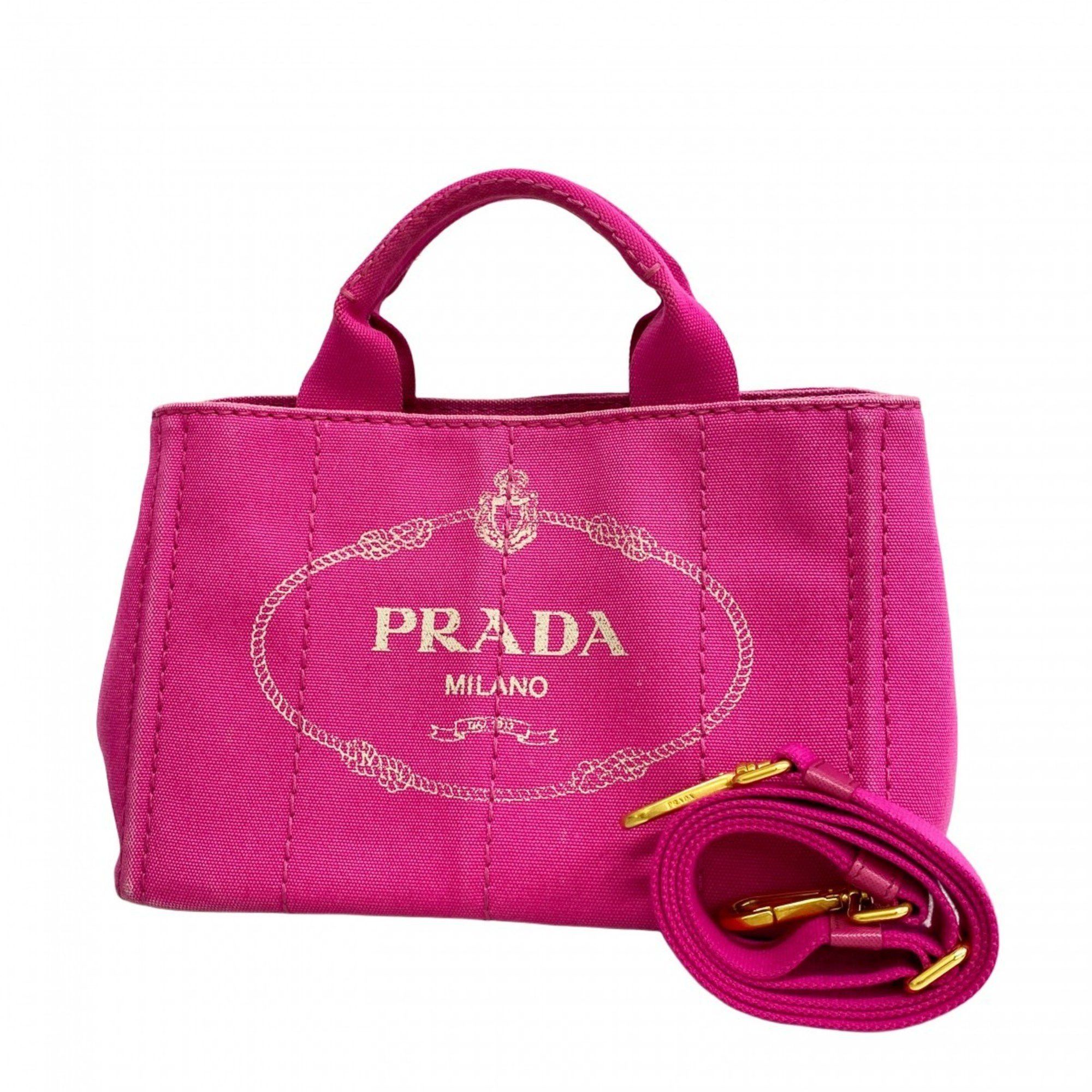 Prada Tote Bag Canapa Canvas Pink Women's