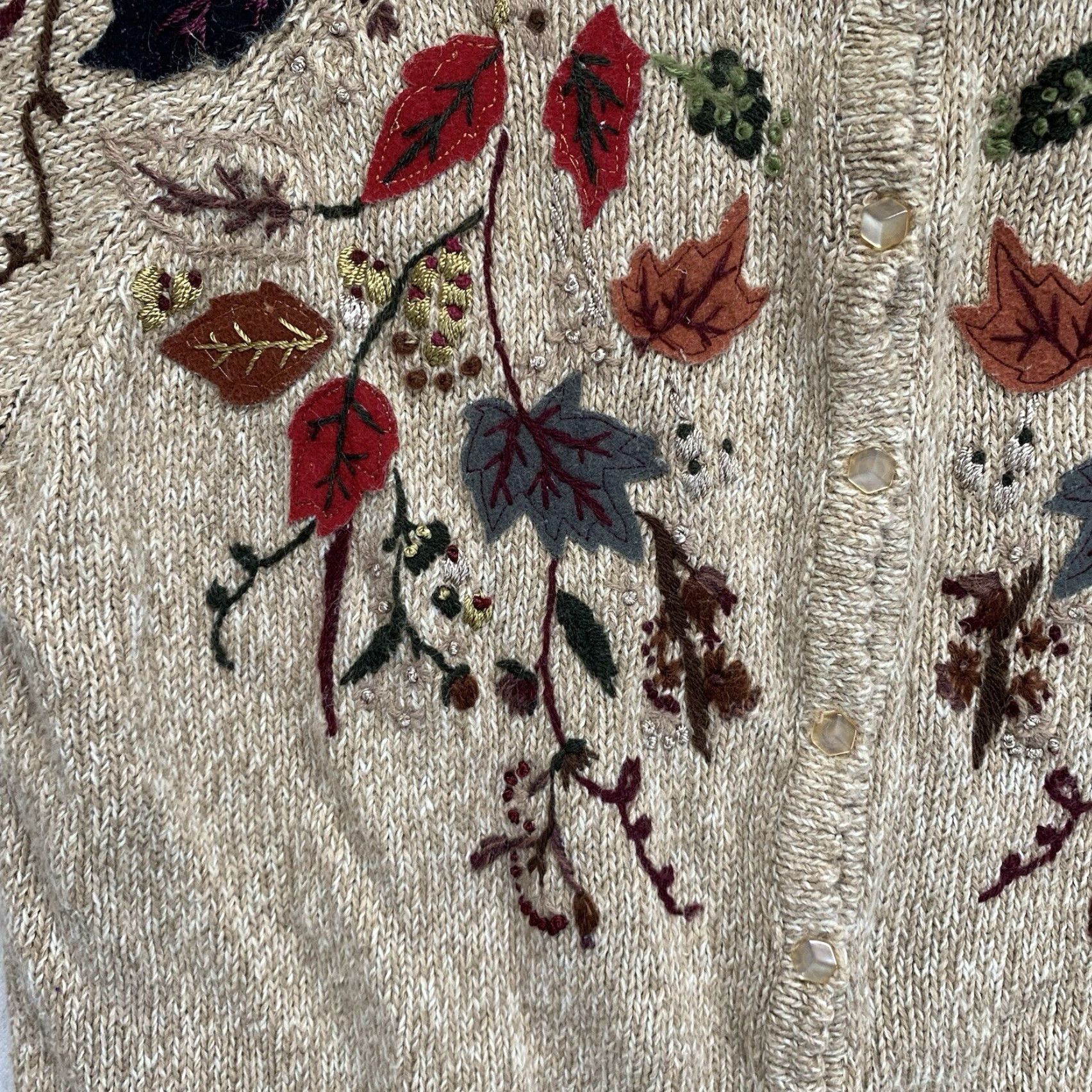Vintage VINTAGE Women's Small Cardigan Sweater Bohemian Autumn Leaves 90s Flower Knit Chunky Fall Womens Size S / US 4 / IT 40 - 5 Thumbnail