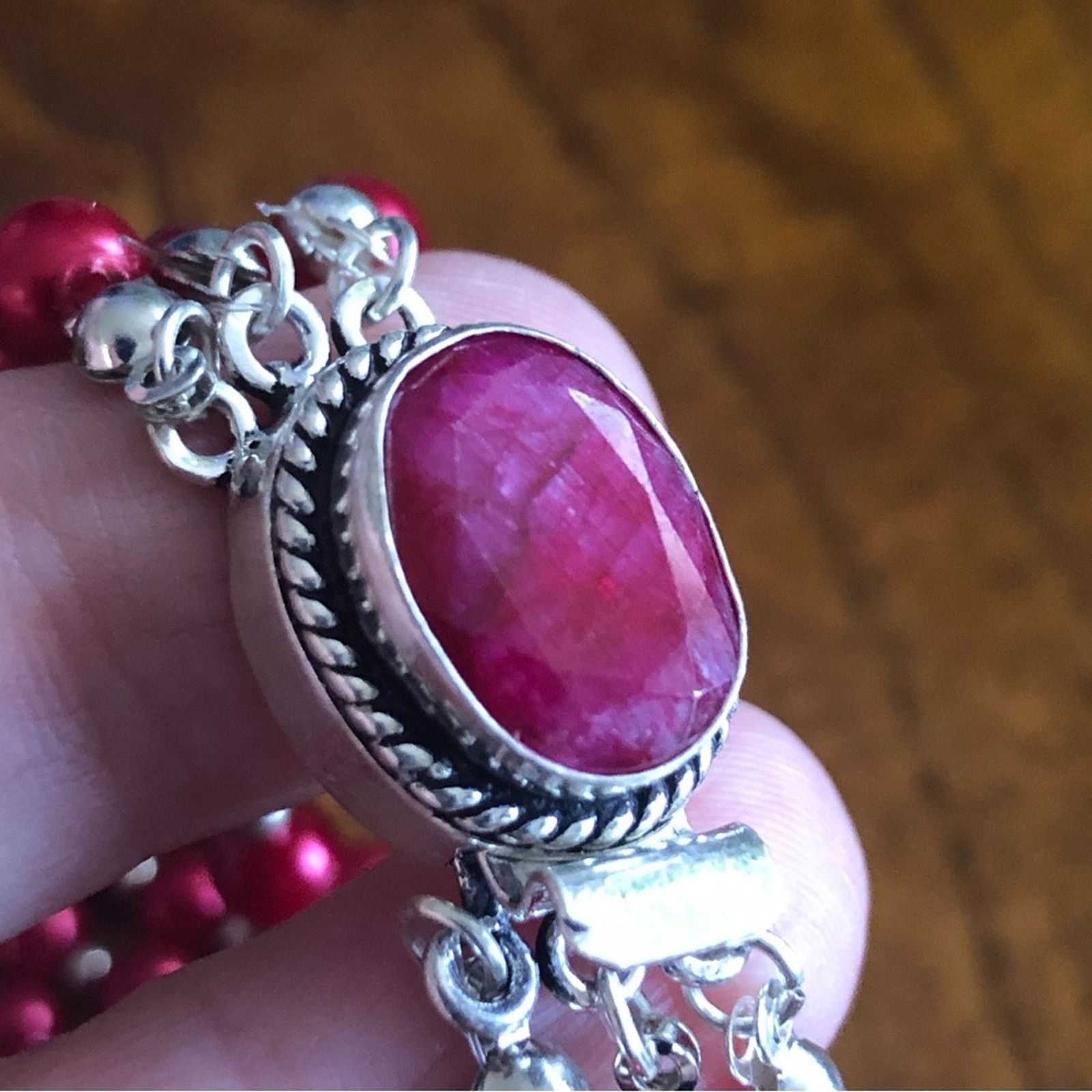 Handmade Handcrafted triple strand red Pearl genuine ruby cneckla Size ONE SIZE - 11 Thumbnail