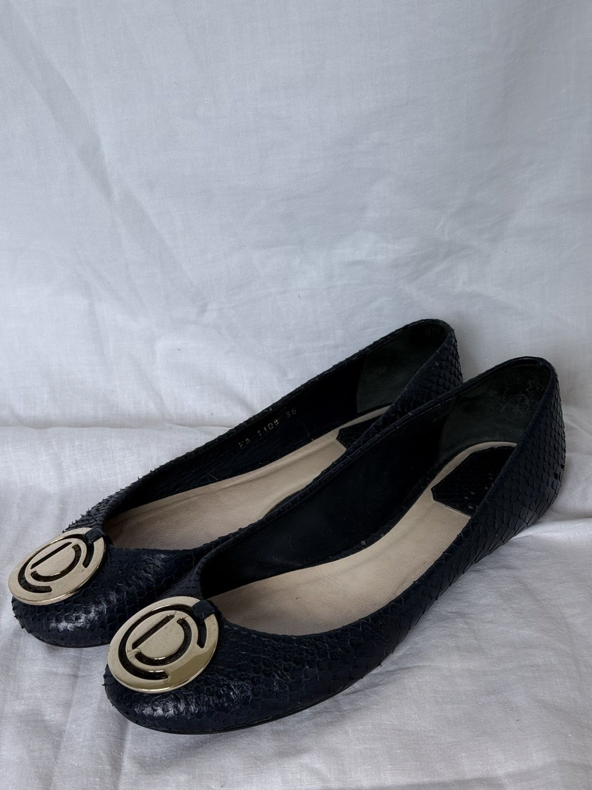 Dior × Vintage Dior Snakeskin Pattern Leather Navy LOGO CD ballet flats Size US 6 / IT 36 - 6 Thumbnail