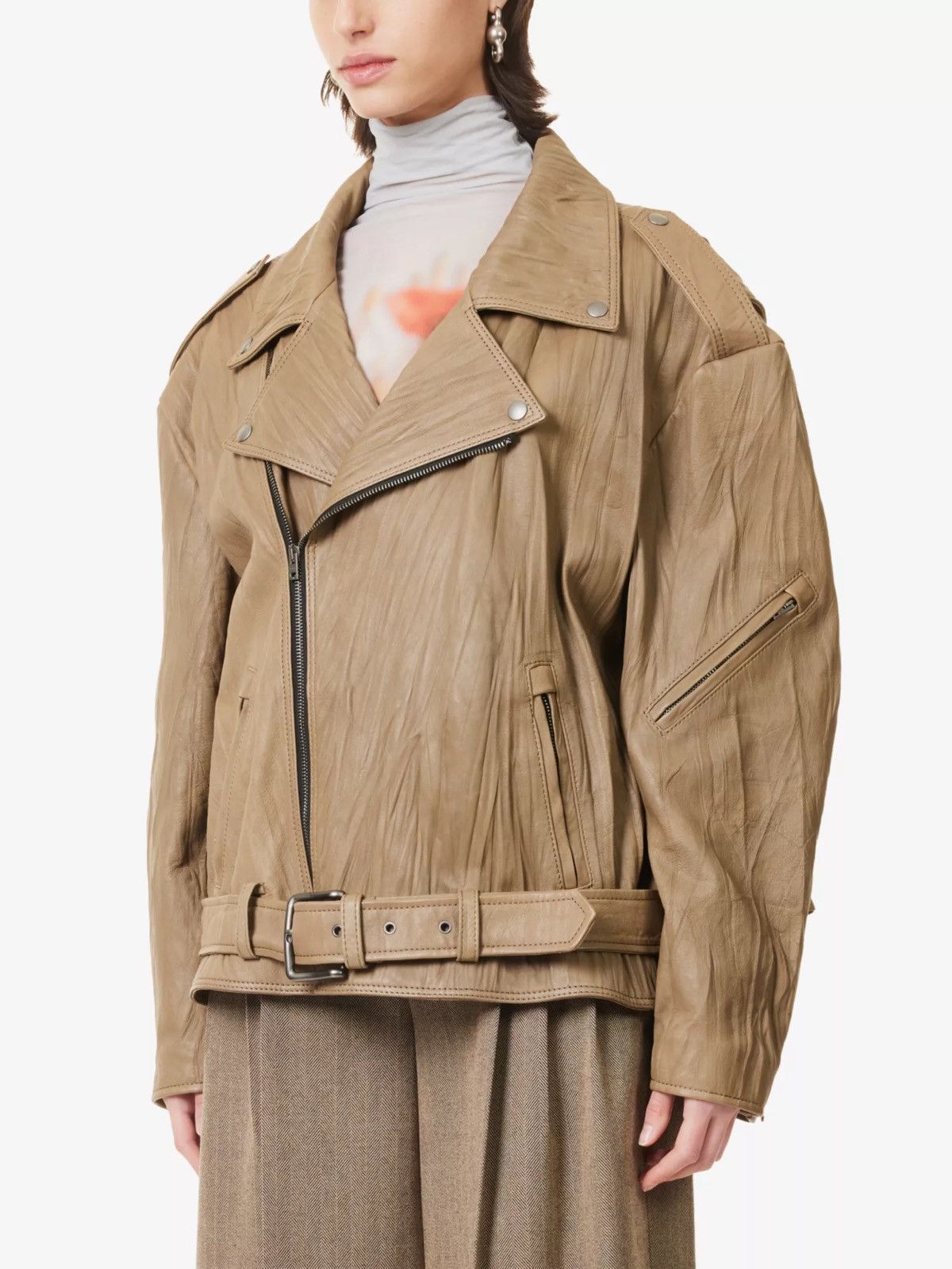 Acne Studios Linor oversized belted leather jacket