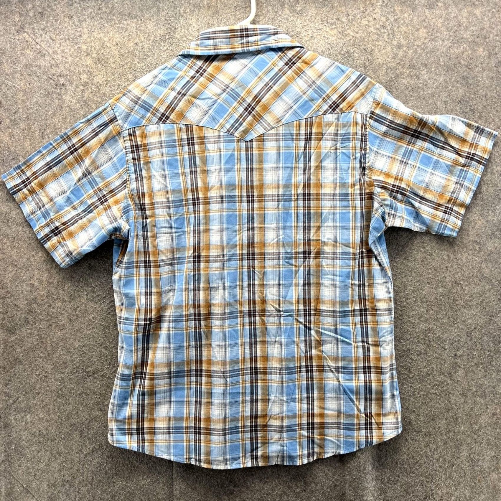 Wrangler VINTAGE Wrangler Western Shirt Mens Large Blue Brown Plaid Short Sleeve Pearl Snap Shirt Size US L / EU 52-54 / 3 - 2 Thumbnail