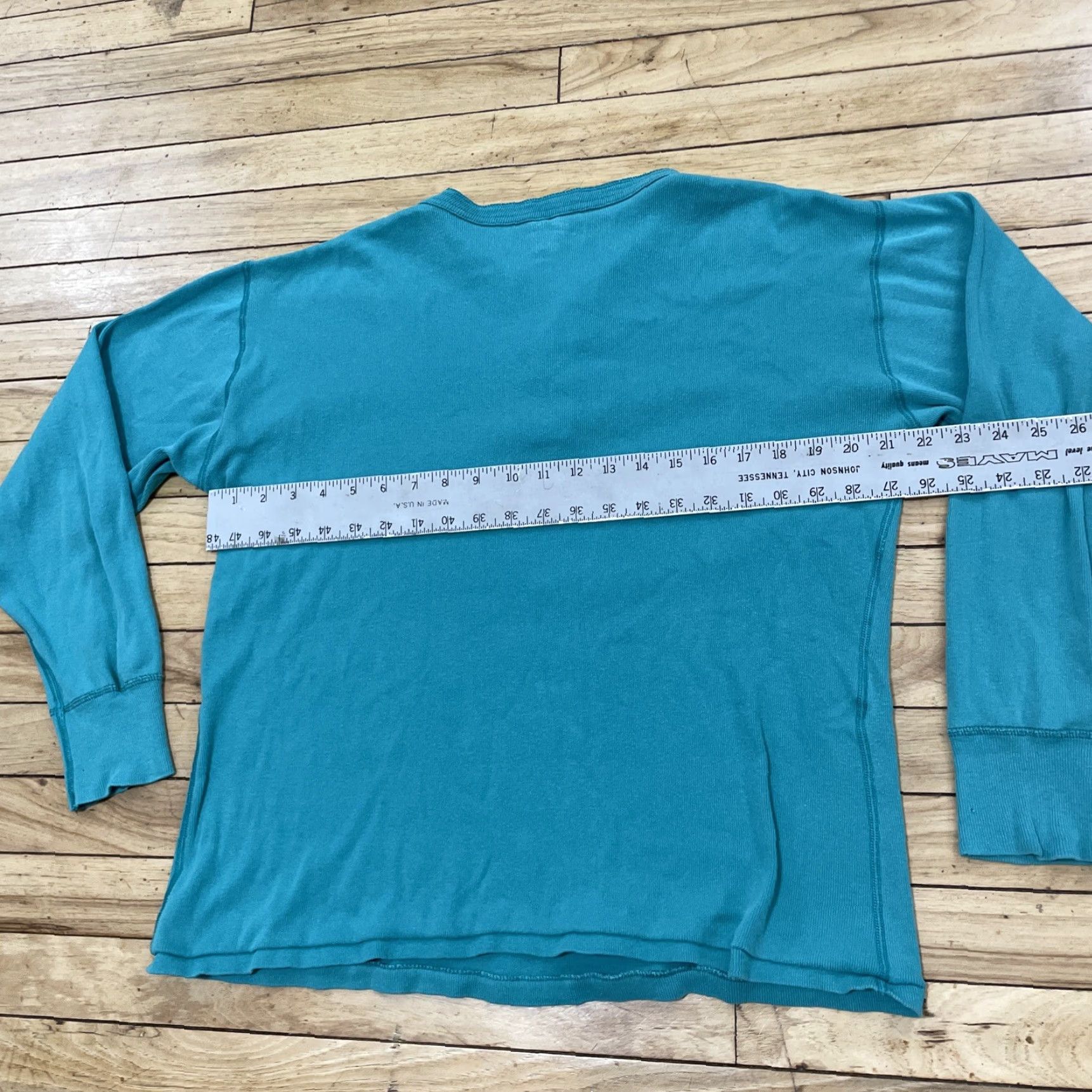 Sears VINTAGE Sears Henley Shirt Men L Aqua Teal Blue 70s Retro Western Knit 42" Chest Long Sleeve T-Shirt Mens Size US L / EU 52-54 / 3 - 7 Thumbnail
