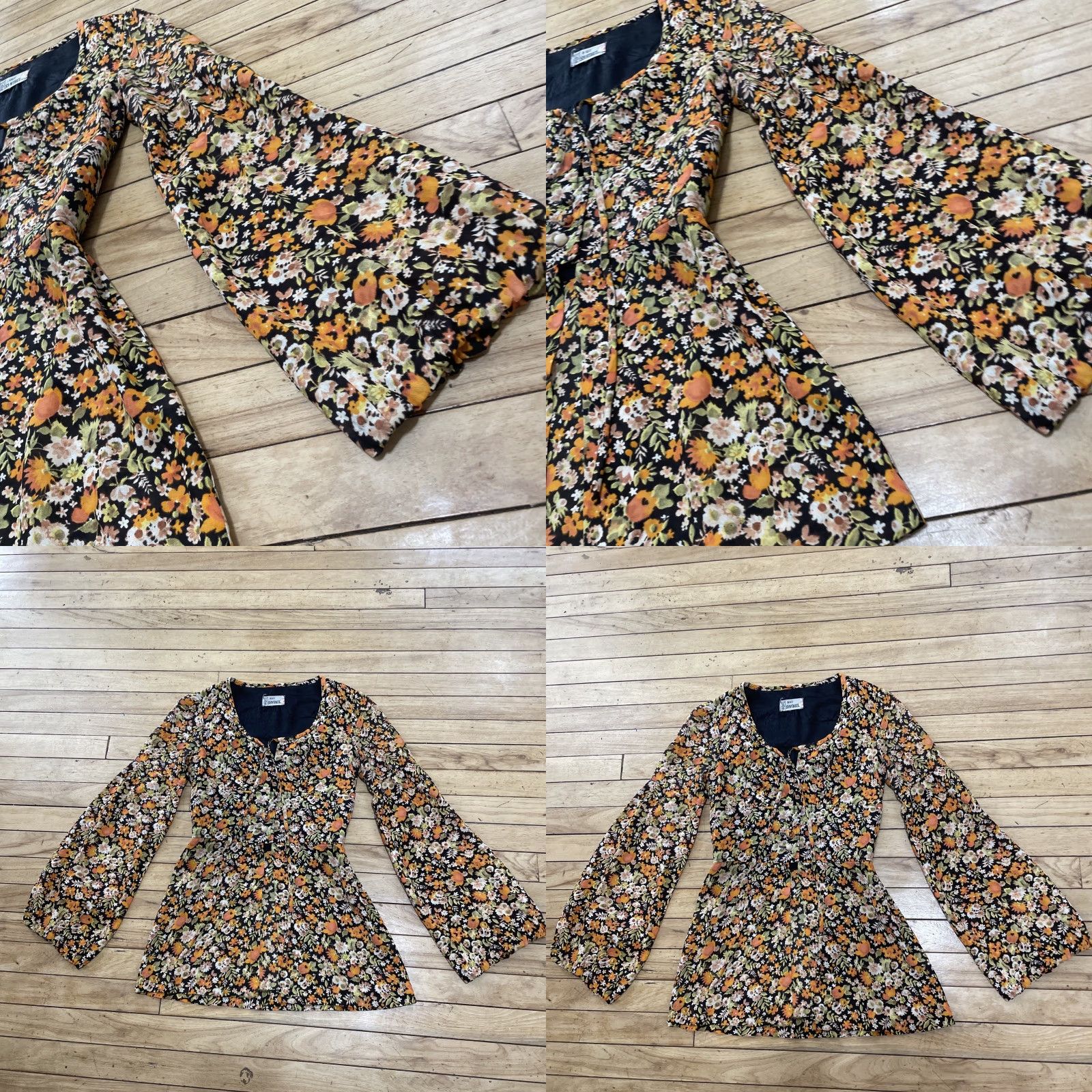 Bell VINTAGE 100% Synthetics VTG Tunic Women 38 Orange Green Floral Bell Sleeve 70s Hippie Shirt Size XS / US 0-2 / IT 36-38 - 11 Thumbnail