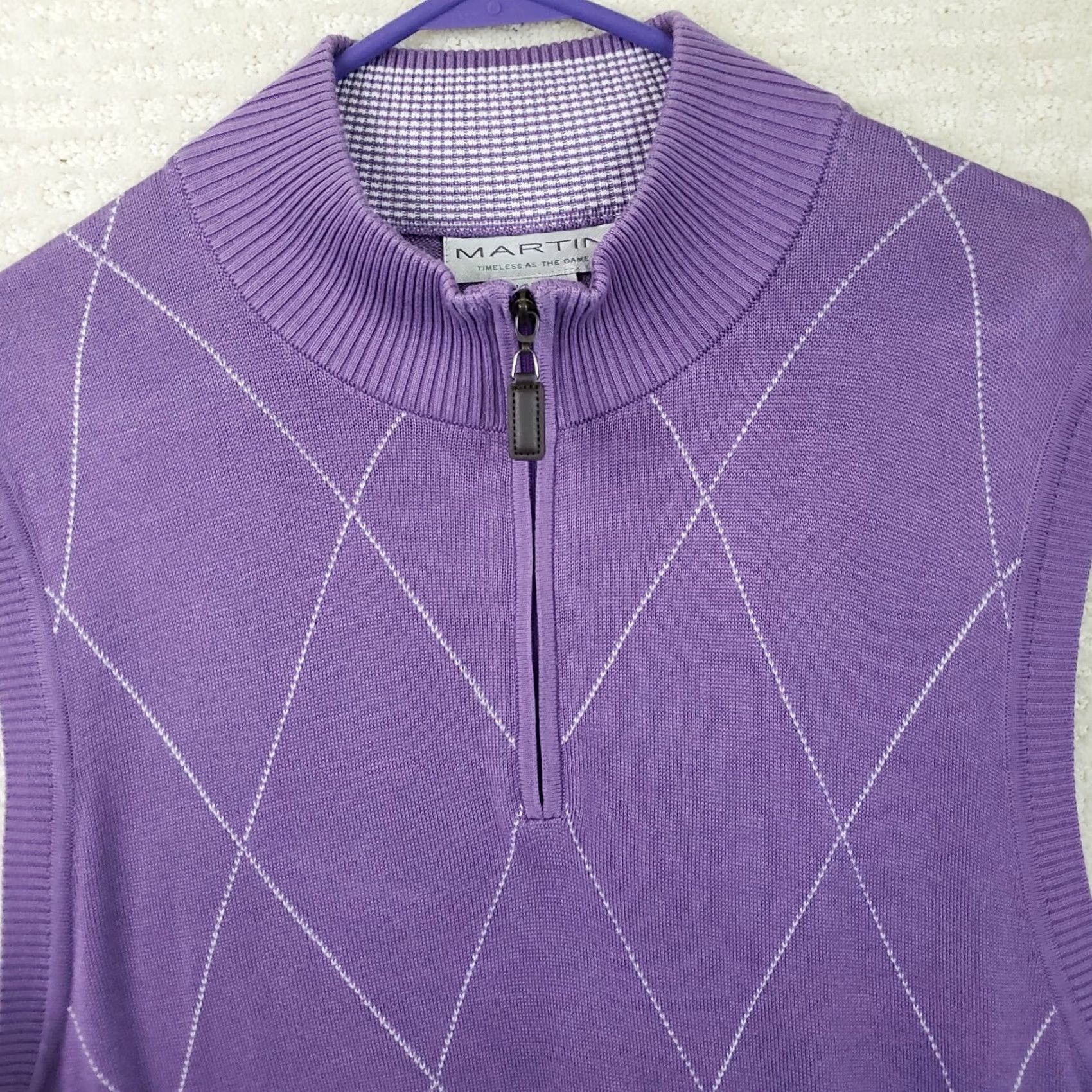 Vintage Martin Golf Sweater Vest Men's L Purple Argyle Pima Cotton Mock Neck Sleeveless Size US L / EU 52-54 / 3 - 3 Thumbnail