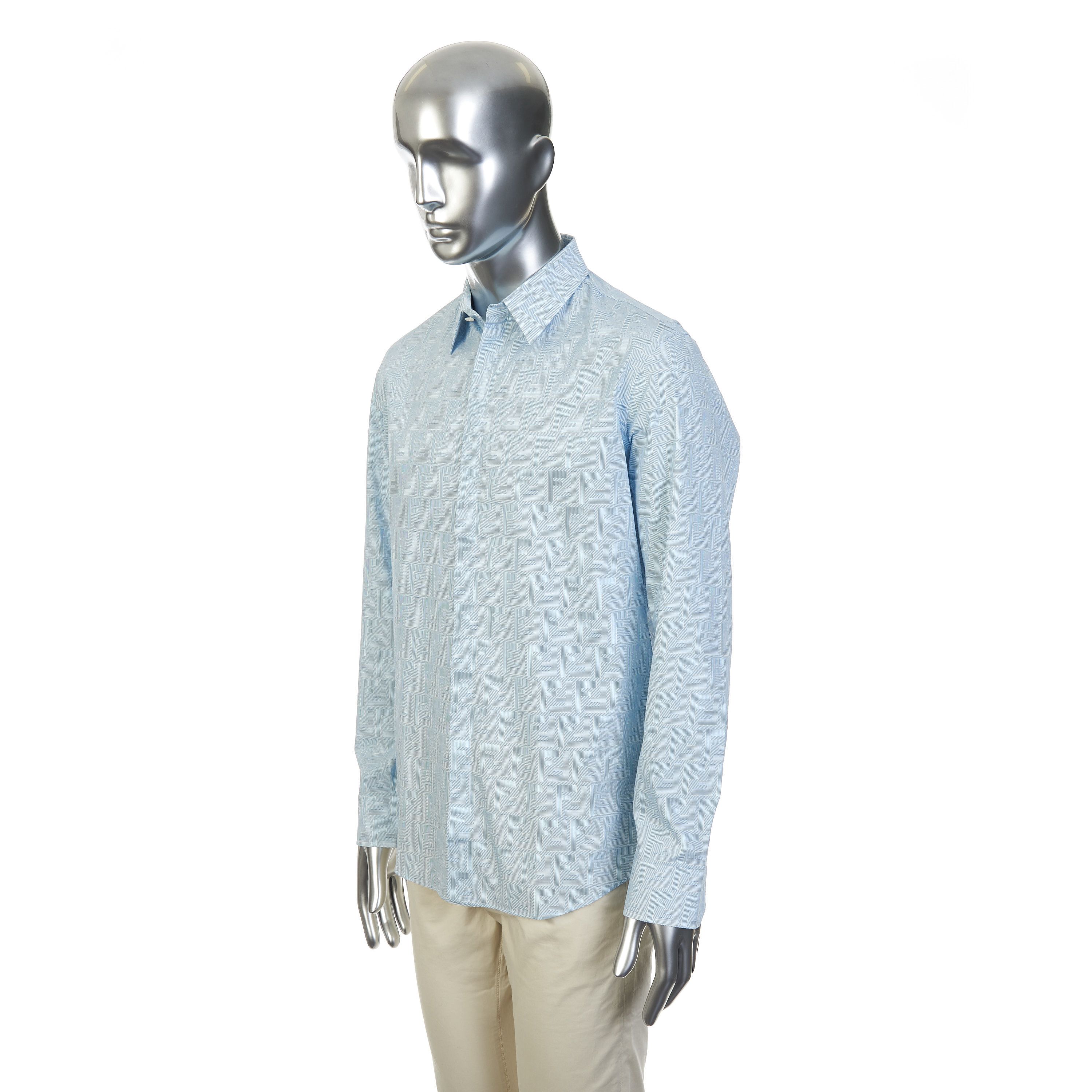Fendi Longsleeve Shirt In Blue Cotton With Fendi Motif Print Size US M / EU 48-50 / 2 - 3 Thumbnail