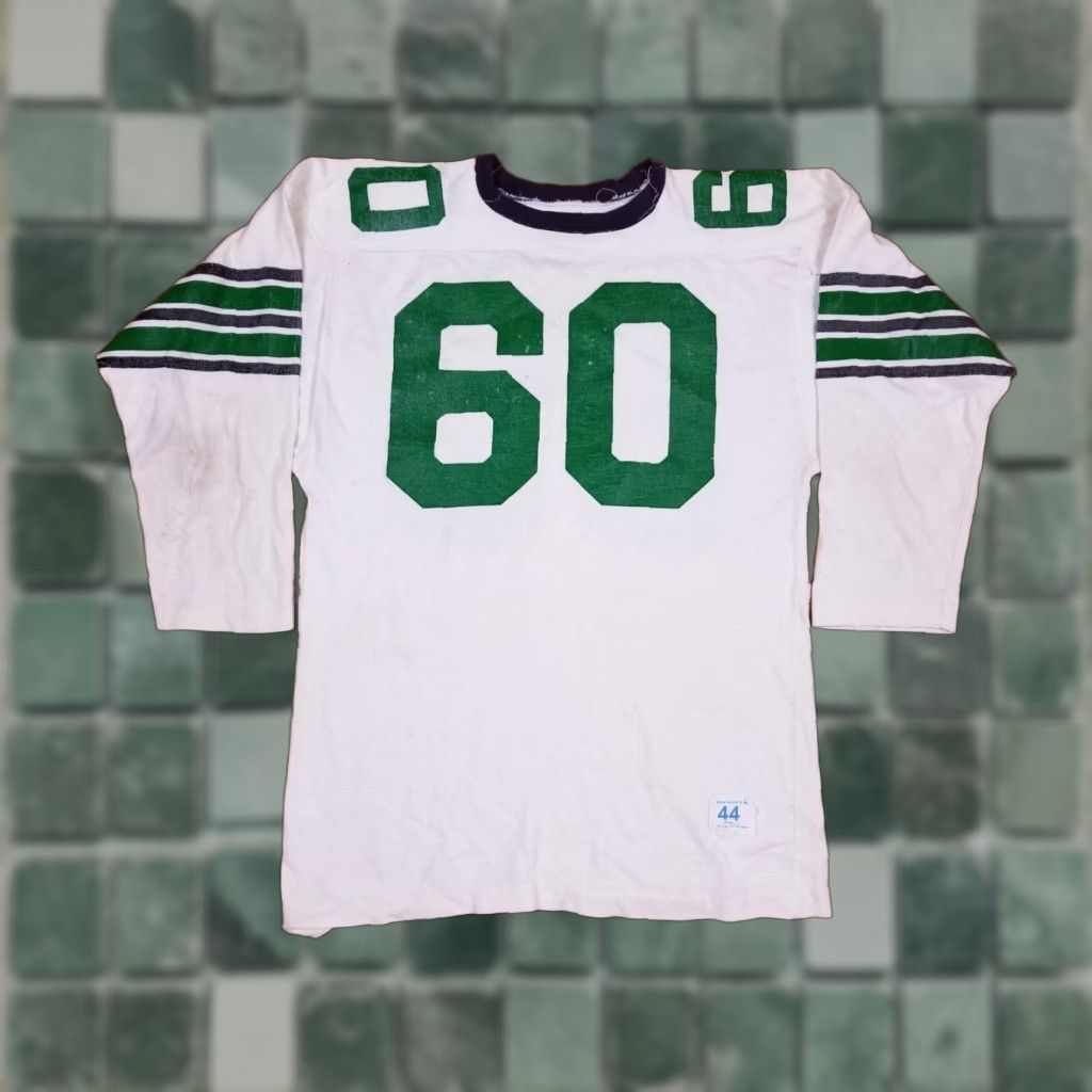 Champion VINTAGE CHAMPION DURENE RAYON FOOTBALL JERSEY SZ 44 WORN Shirt Mens 44 Black Cotton Rayon 60s USA Retro 60s Championship Football Jersey Size US XXL / EU 58 / 5 - 1 Thumbnail