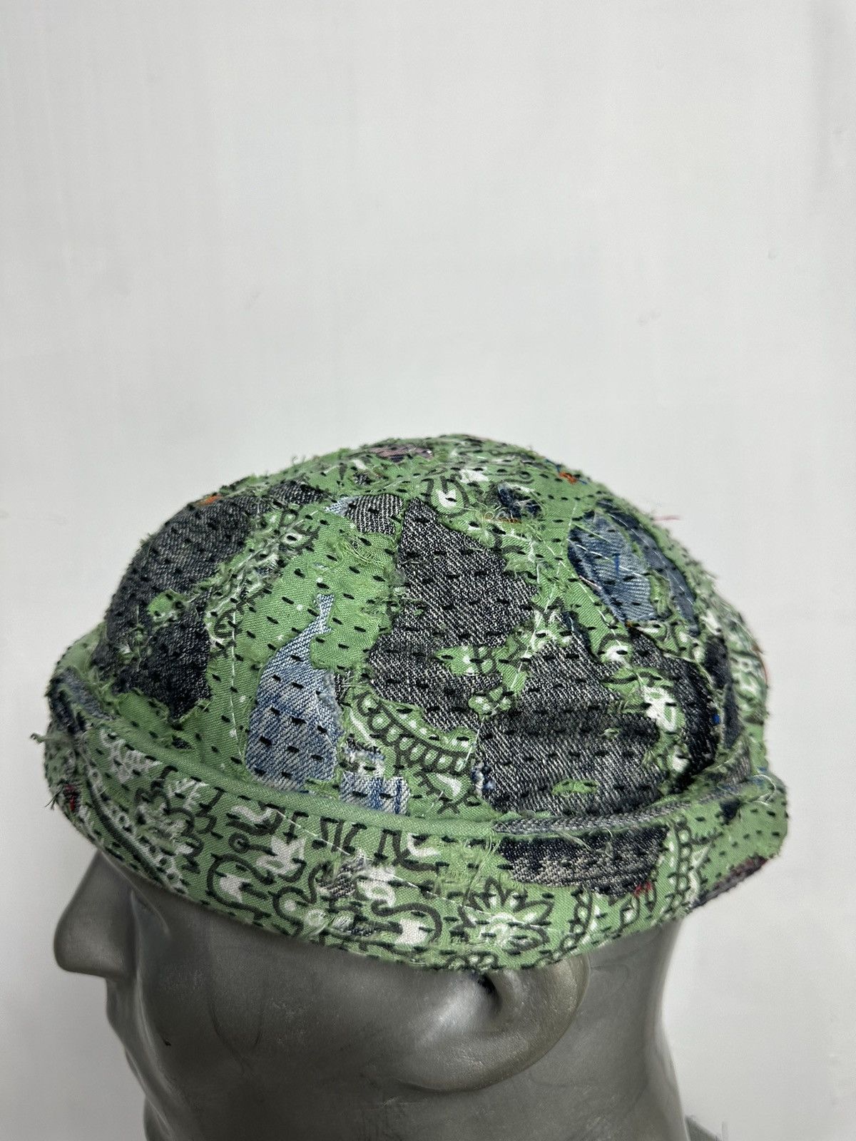 Handmade Custom Distressed Paisley Patchwork Boro Brimless Fisherman Size ONE SIZE - 7 Thumbnail