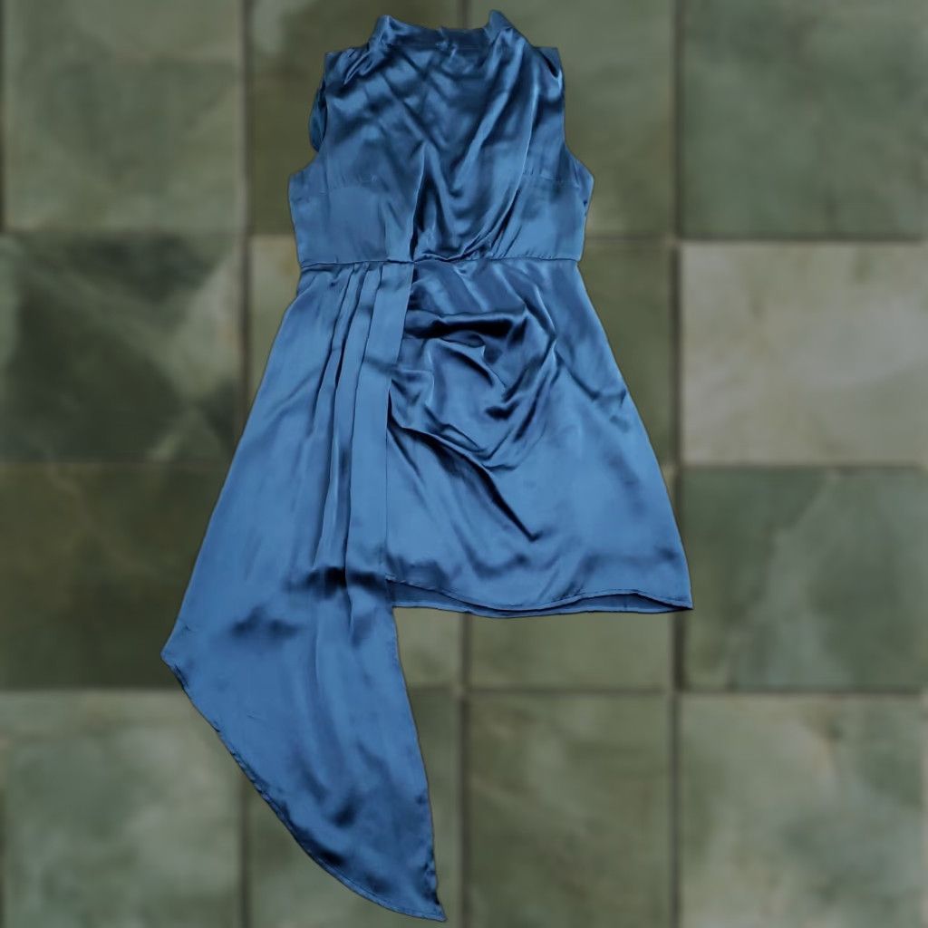 Anthropologie Anthropologie Dress 10 Blue Satin Sleeveless Asymmetrical Cocktail Womens Size L / US 10 / IT 46 - 1 Thumbnail