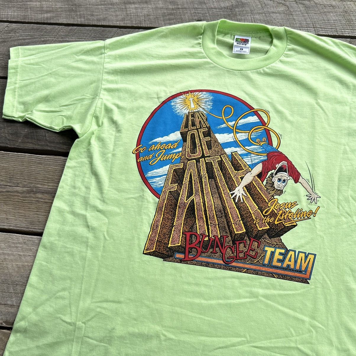 Vintage 90s Jesus Leap Of Faith Bungee Jumping Team T Shirt