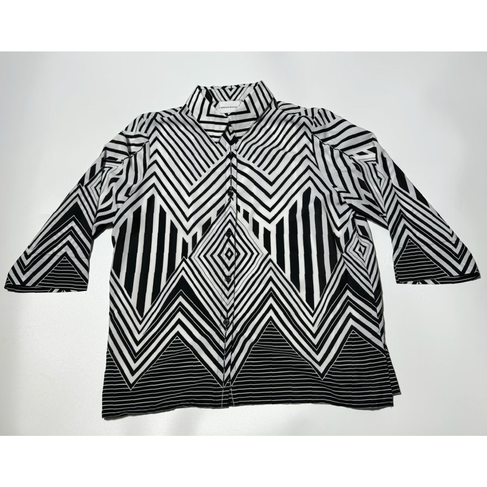Vintage VINTAGE Alfred Dunner Shirt Womens 16 70s 80s Psychedelic Geometric Groovy Button Up Black & White Size XXL / US 16-18 / IT 52-54 - 2 Thumbnail