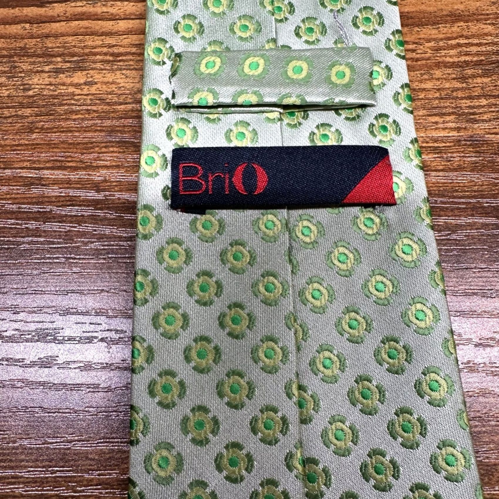 Vintage Brio Mens Tie Green Geometric Medallion Pattern Polyester Classic Width Size ONE SIZE - 3 Thumbnail