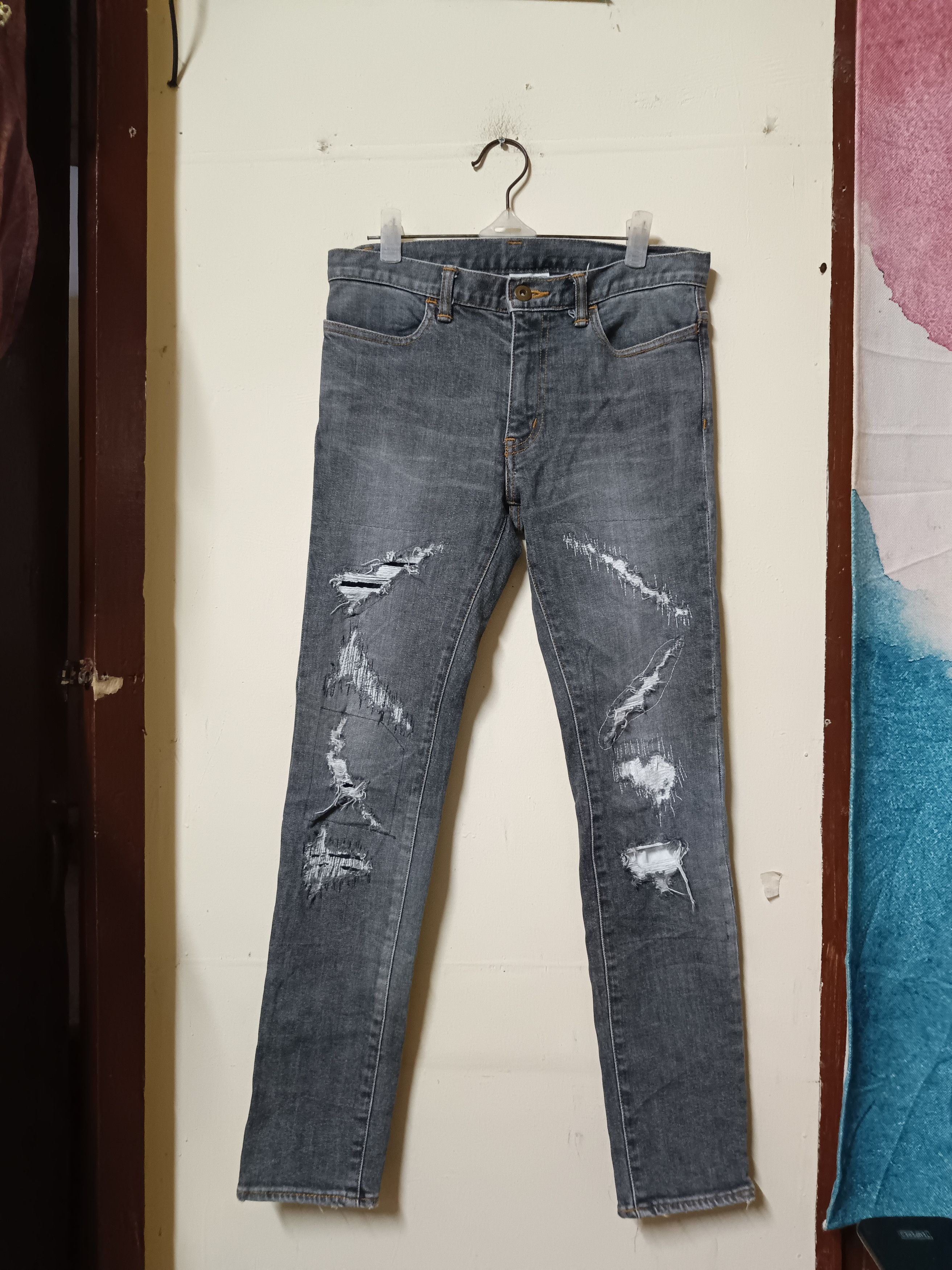 Japanese Brand Punk drunkers ripped style jeans Size 29" - 1 Thumbnail