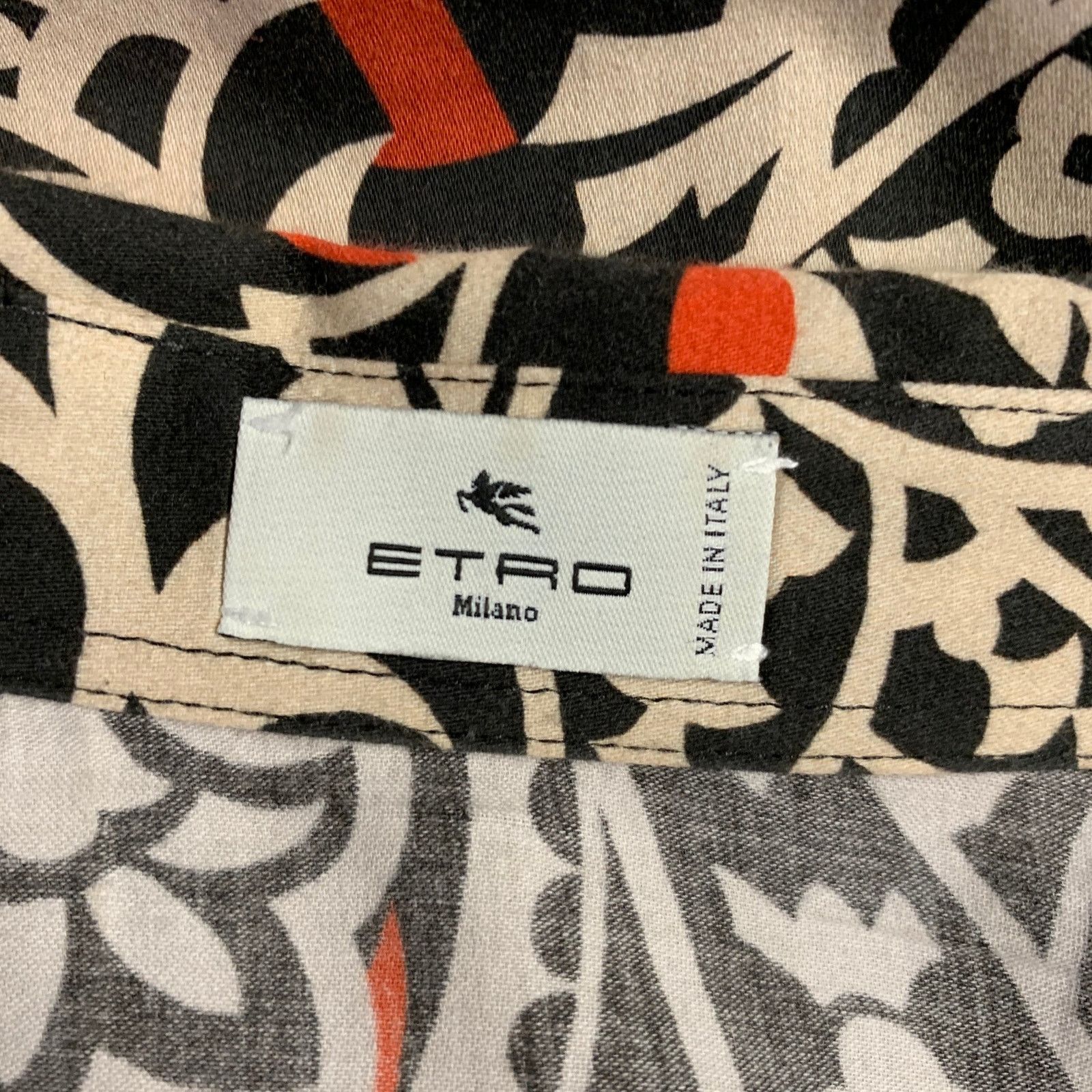 Etro Size M Orange Black Khaki Abstract Floral Long Sleeve Shirt Size US M / EU 48-50 / 2 - 5 Thumbnail