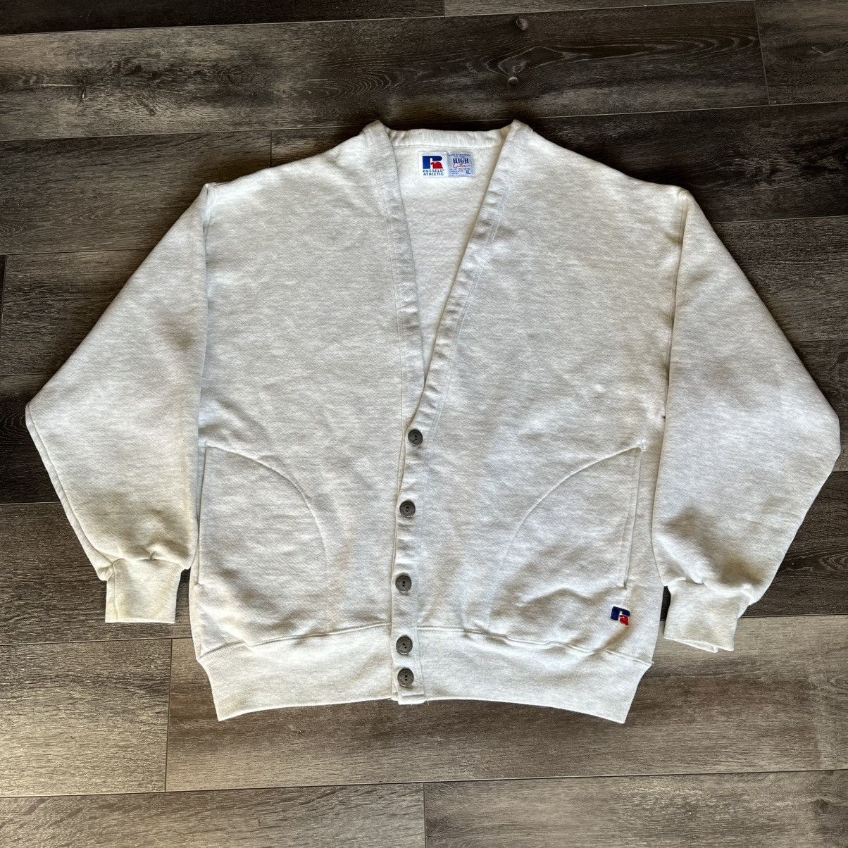 Russell Athletic Vintage 90s Russell Athletic Grey Button Cardigan Sweatshirt Size US XL / EU 56 / 4 - 1 Thumbnail