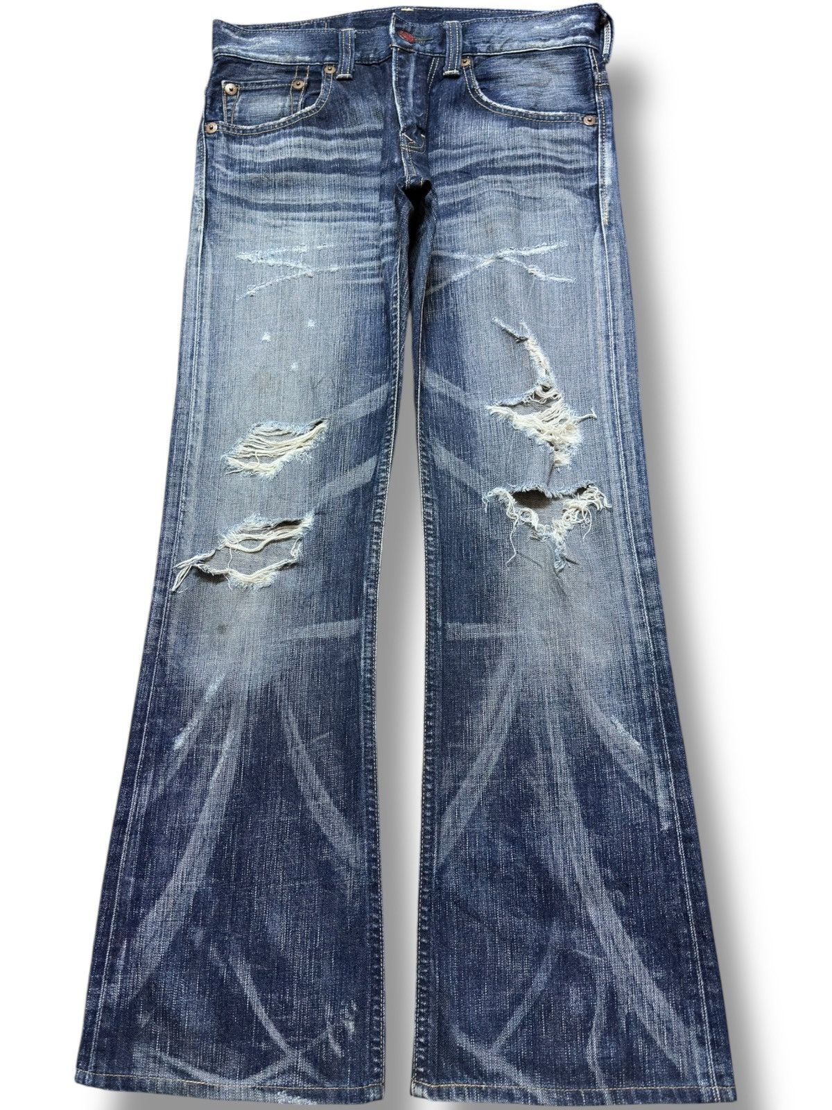 Edwin Vintage Edwin 503 Bluetrip Flare Bootcut Distressed Denim Size US 31 - 1 Thumbnail