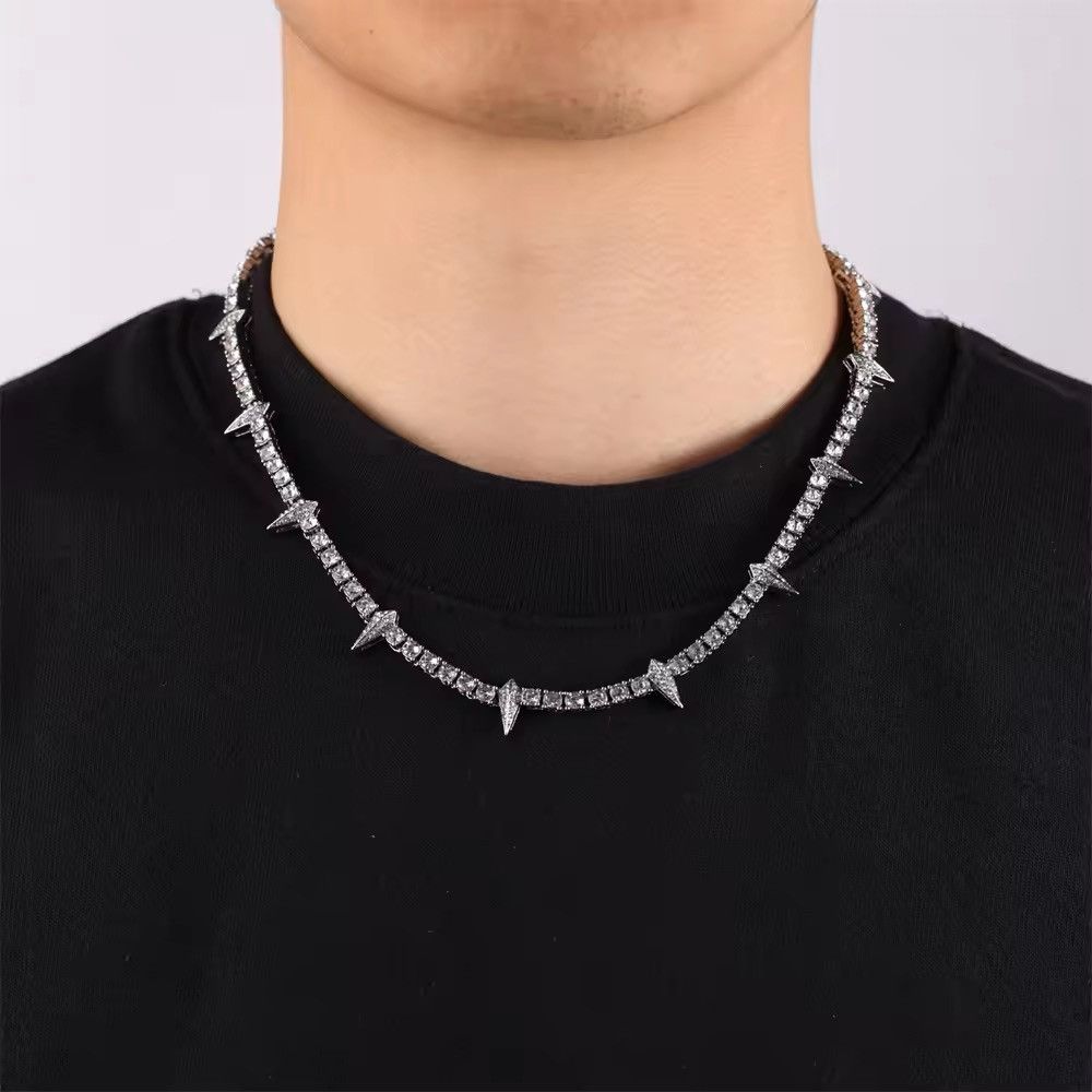 Jewelry 4MM Tennis Chain Rhinestone Spike Necklaces Size ONE SIZE - 1 Thumbnail